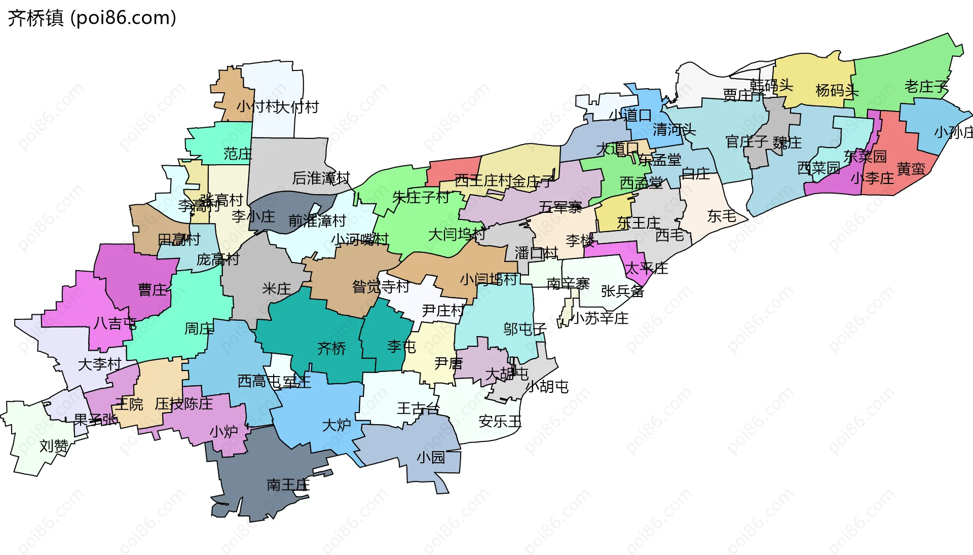 齐桥镇边界地图(五级行政区划)