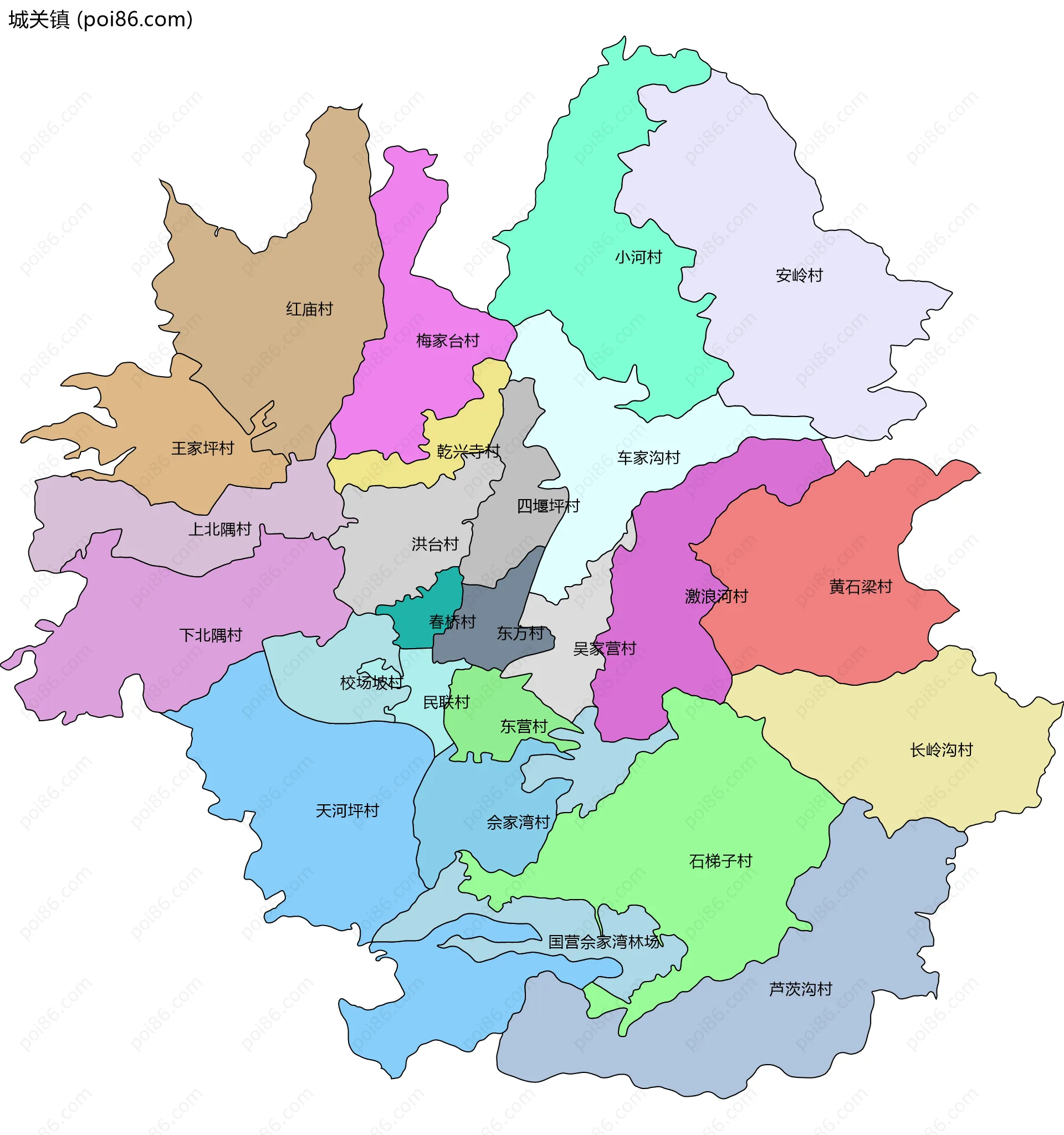 城关镇边界地图(五级行政区划)
