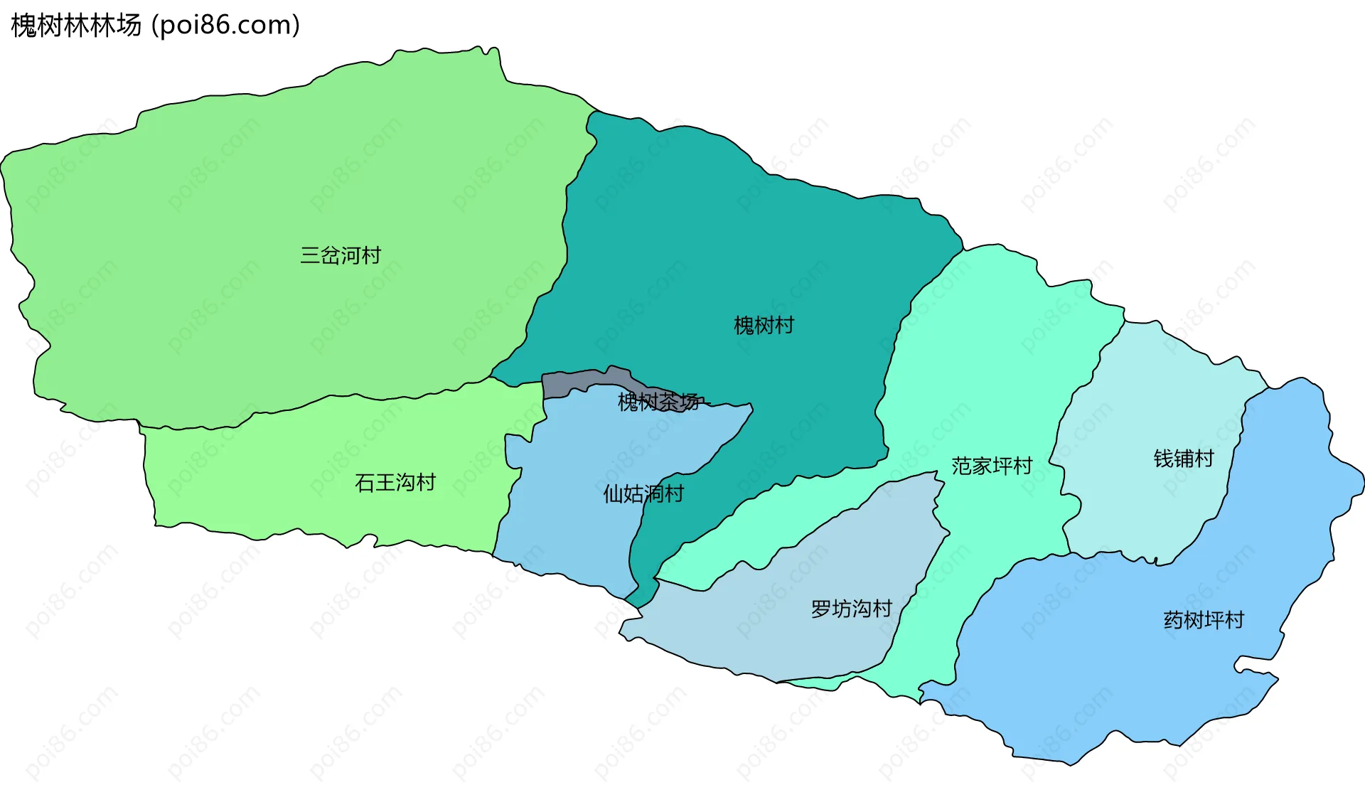 槐树林林场边界地图(五级行政区划)