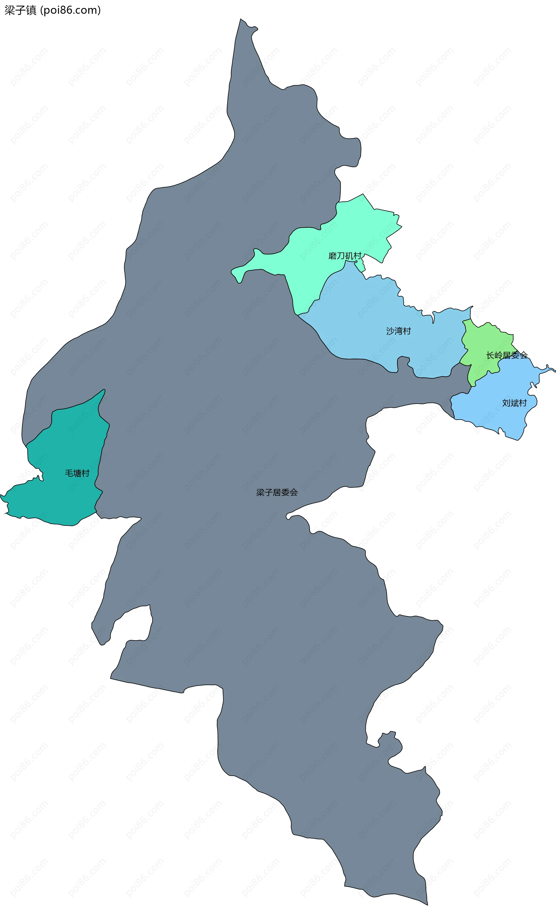 梁子镇边界地图(五级行政区划)