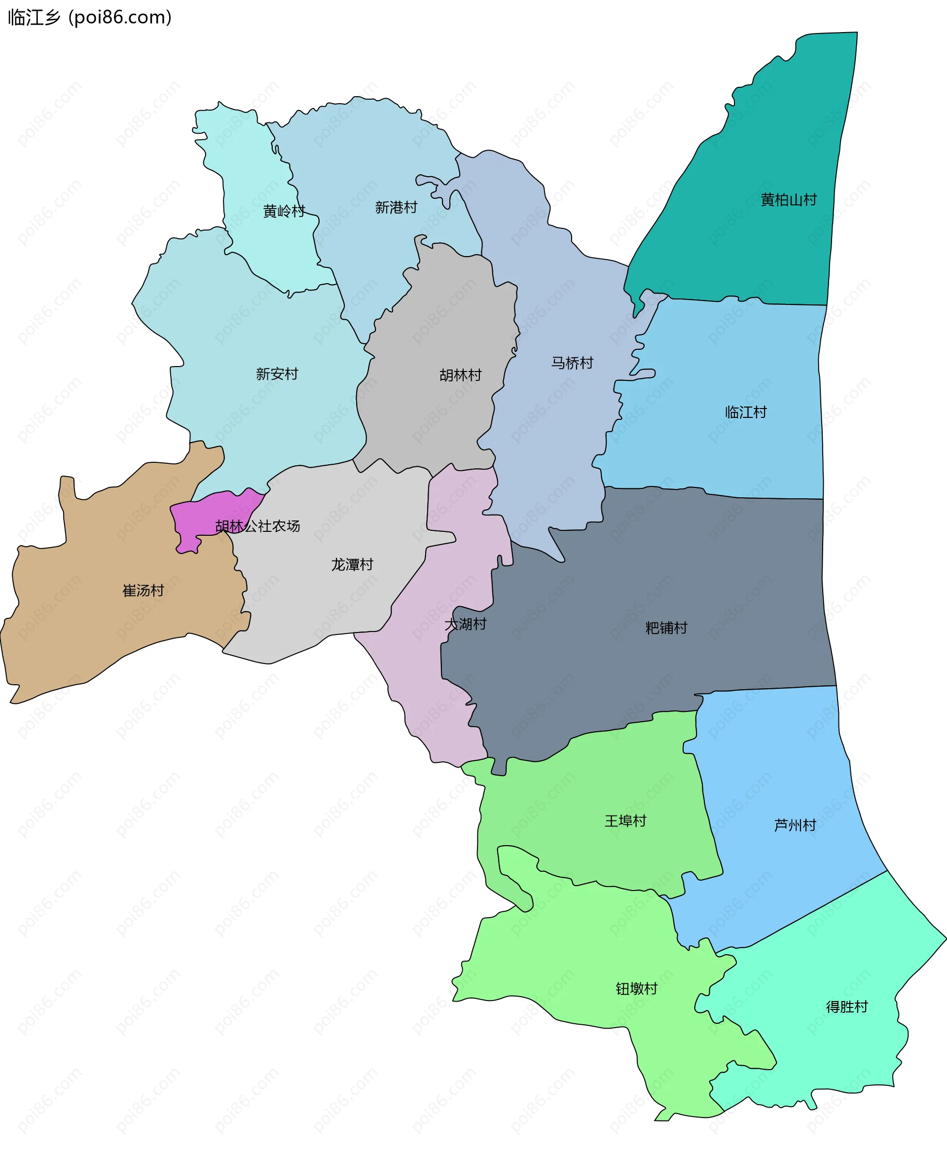 临江乡边界地图(五级行政区划)