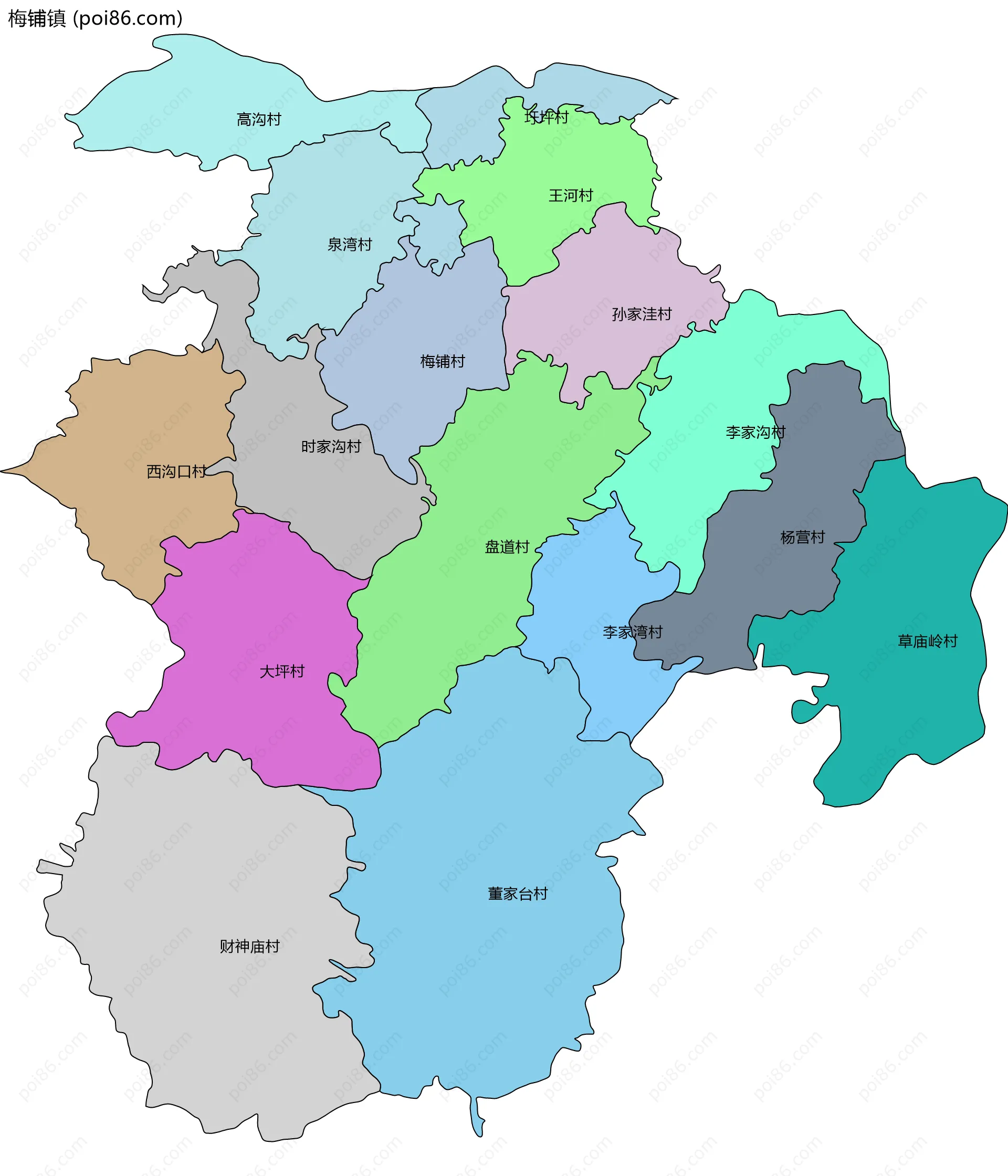 梅铺镇边界地图(五级行政区划)