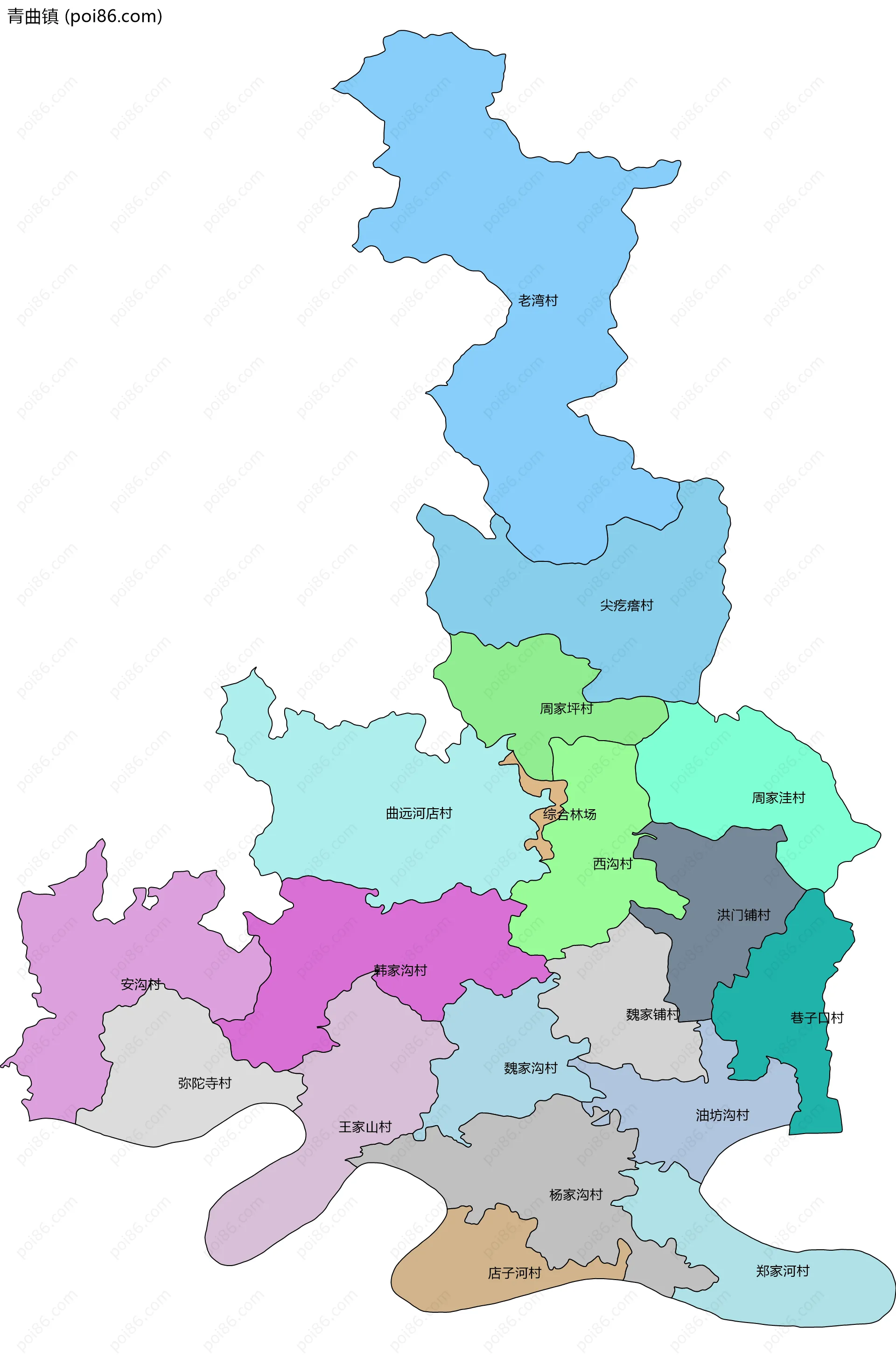 青曲镇边界地图(五级行政区划)