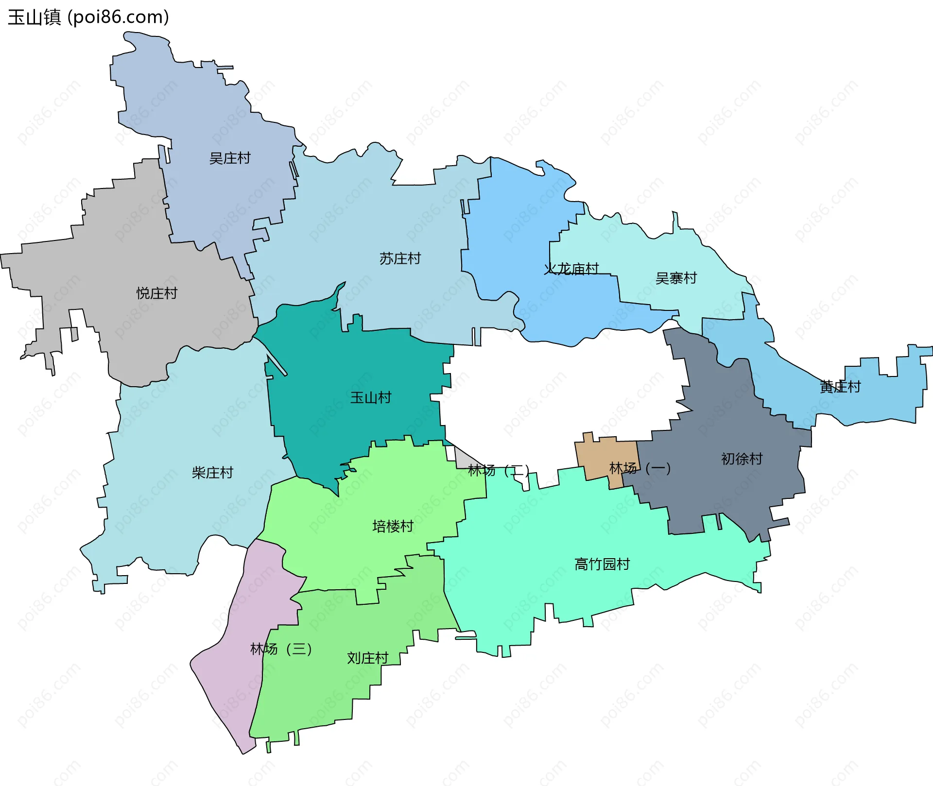 玉山镇边界地图(五级行政区划)