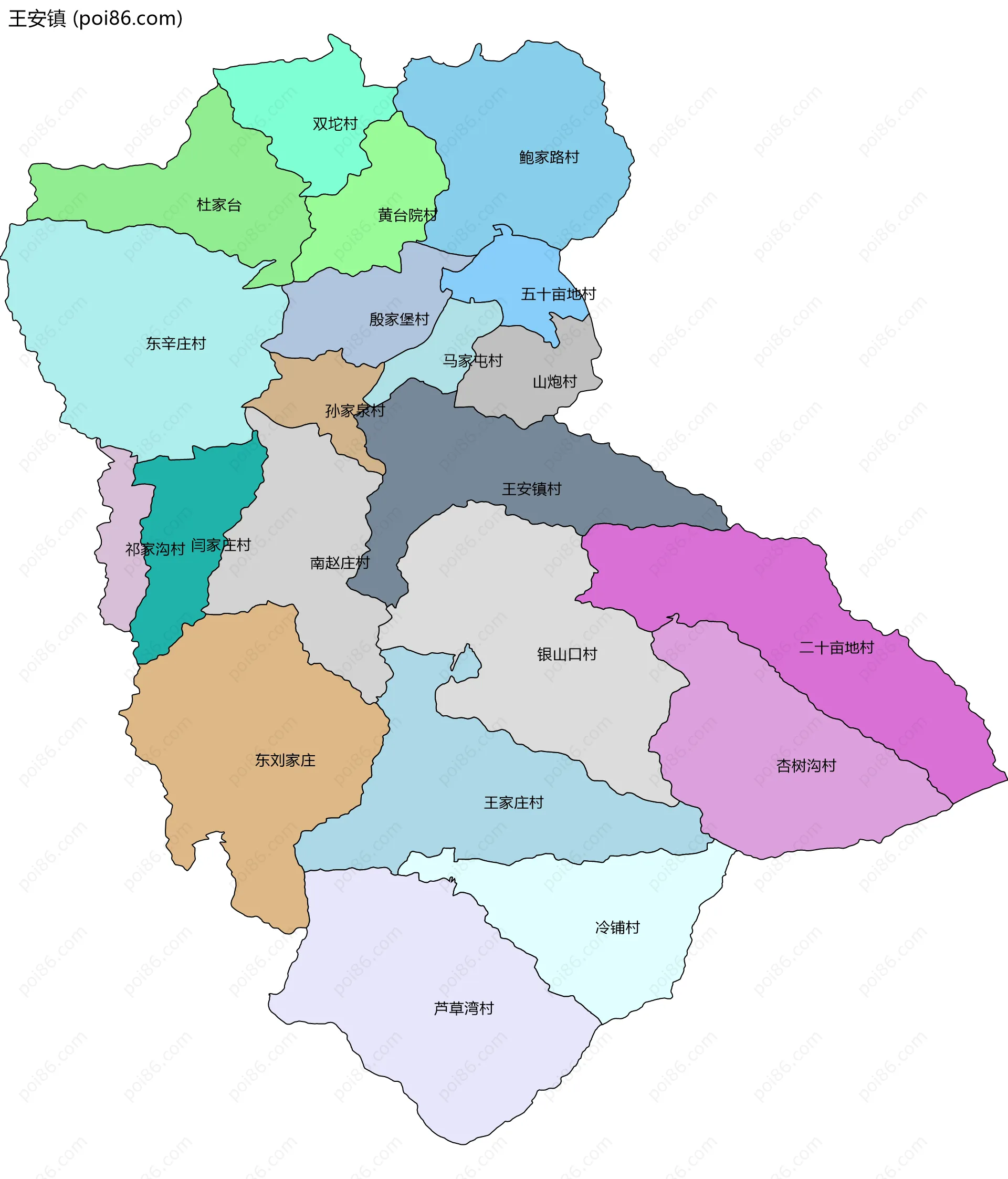 王安镇边界地图(五级行政区划)