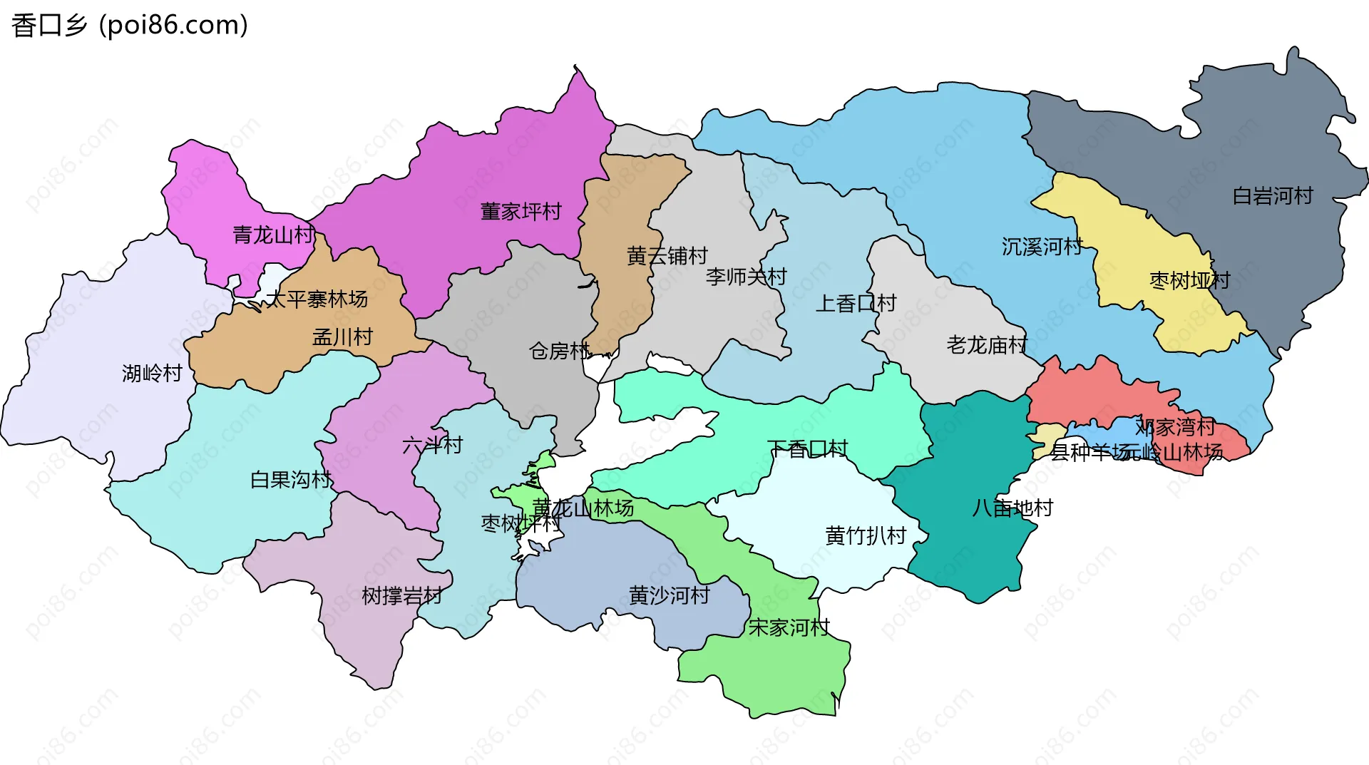 香口乡边界地图(五级行政区划)