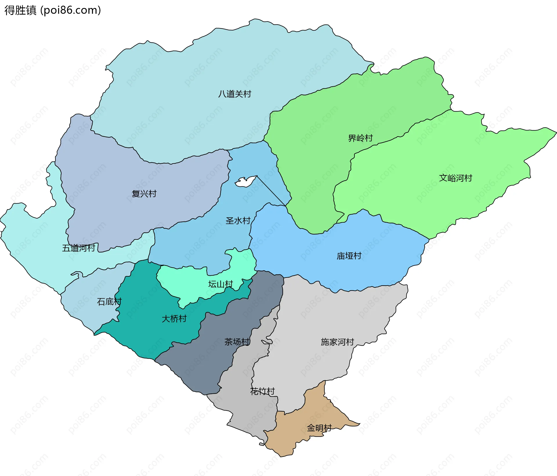 得胜镇边界地图(五级行政区划)