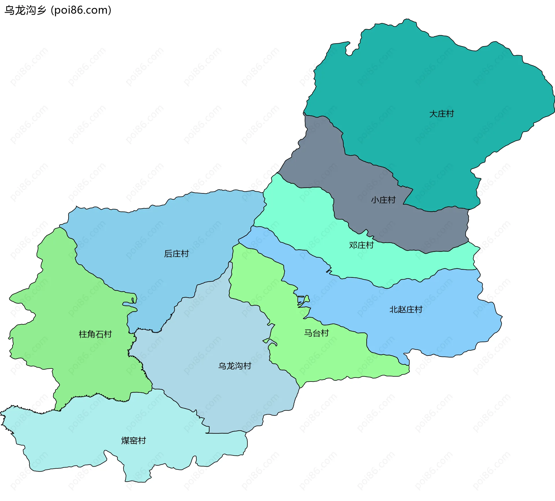乌龙沟乡边界地图(五级行政区划)
