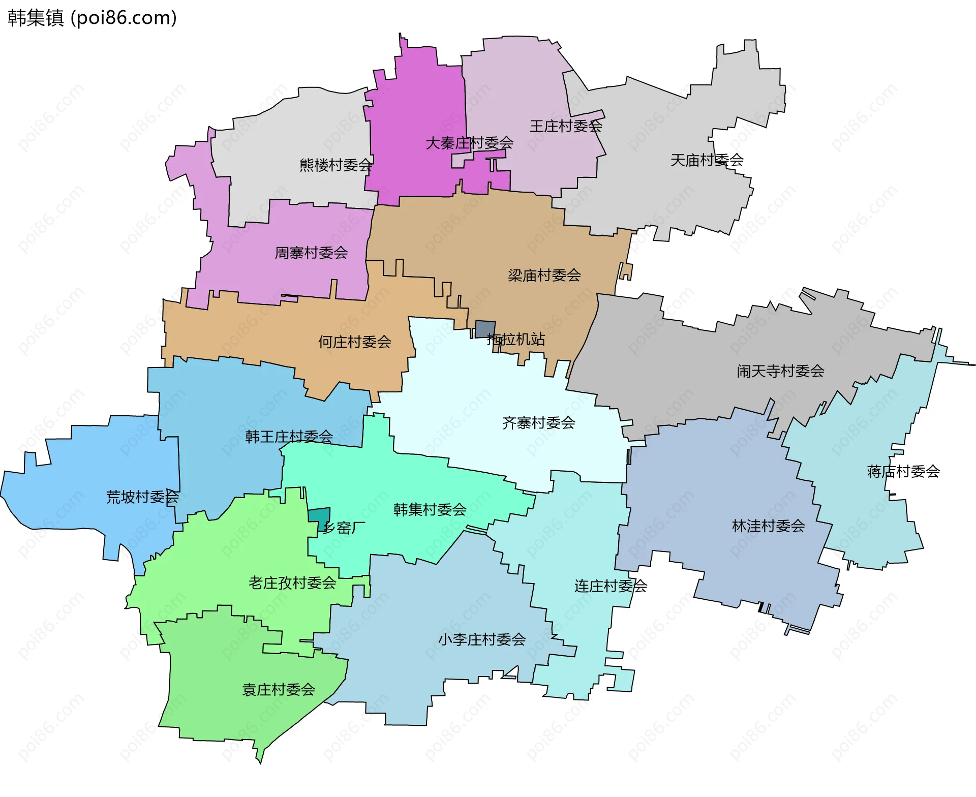 韩集镇边界地图(五级行政区划)