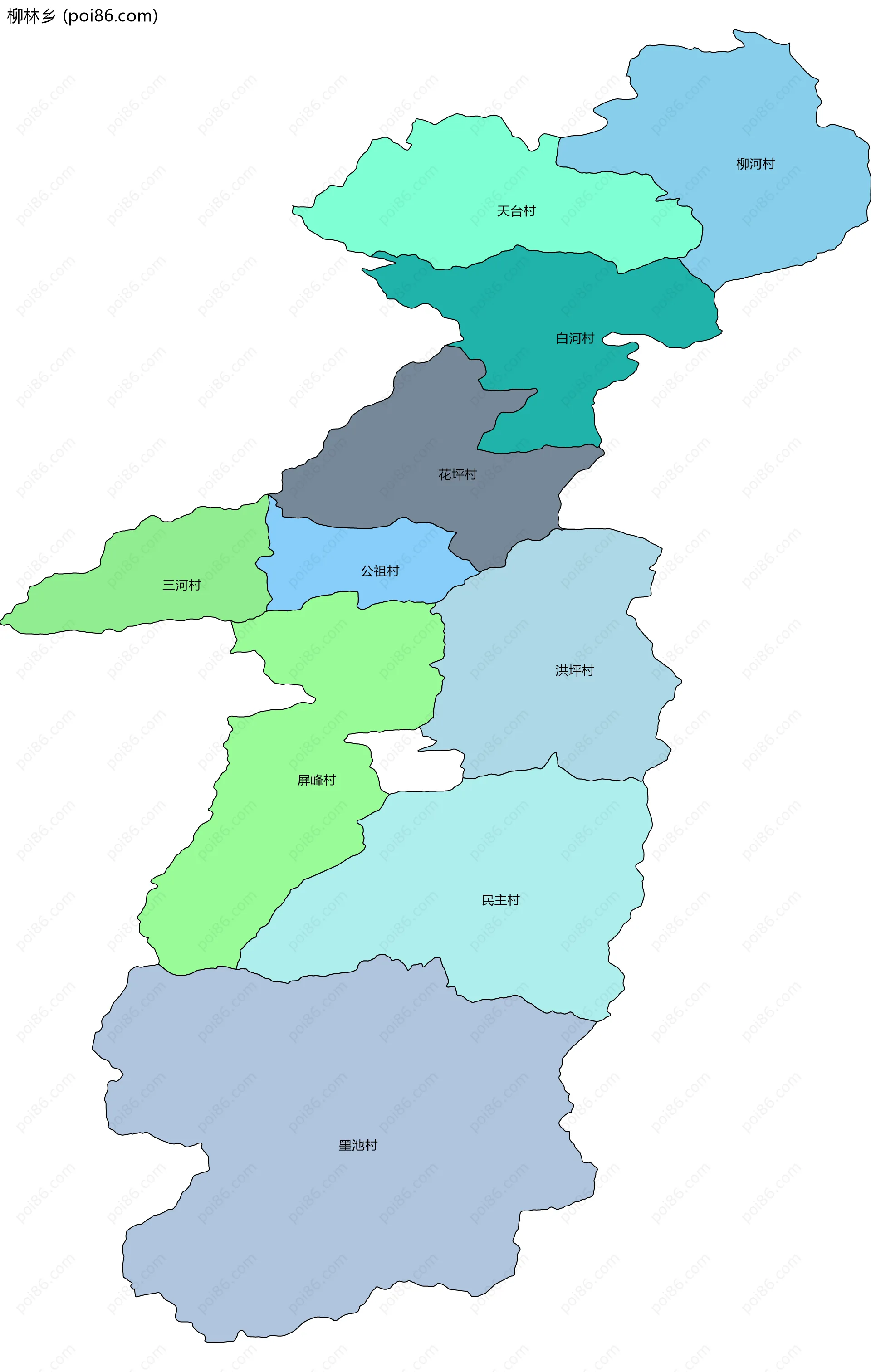 柳林乡边界地图(五级行政区划)