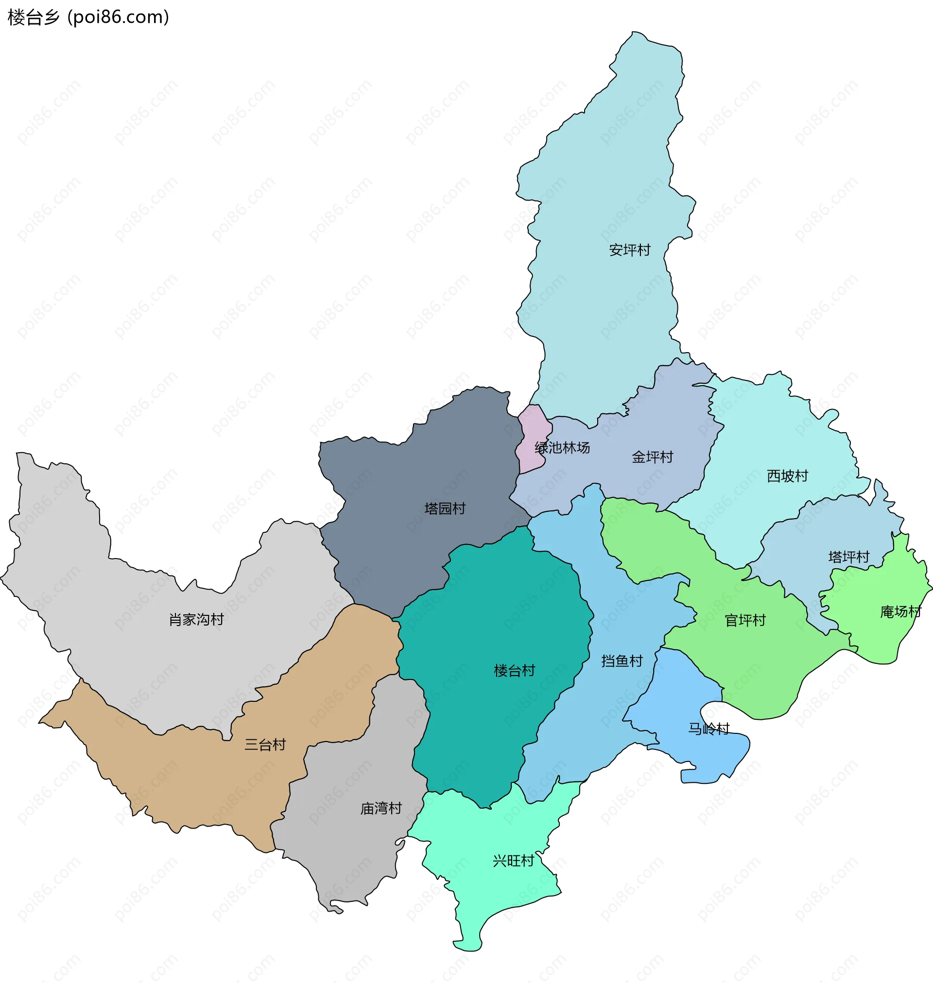 楼台乡边界地图(五级行政区划)