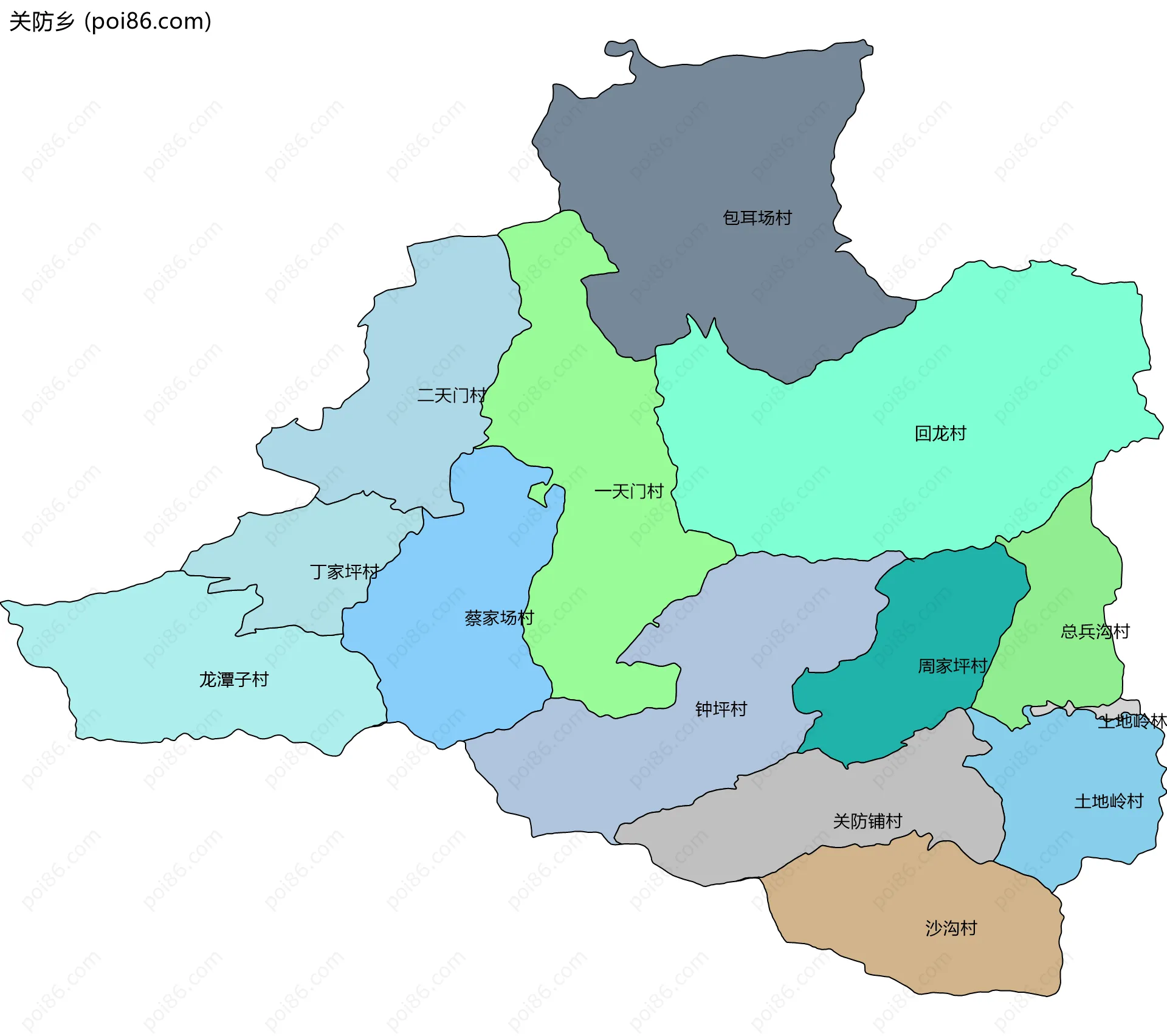 关防乡边界地图(五级行政区划)