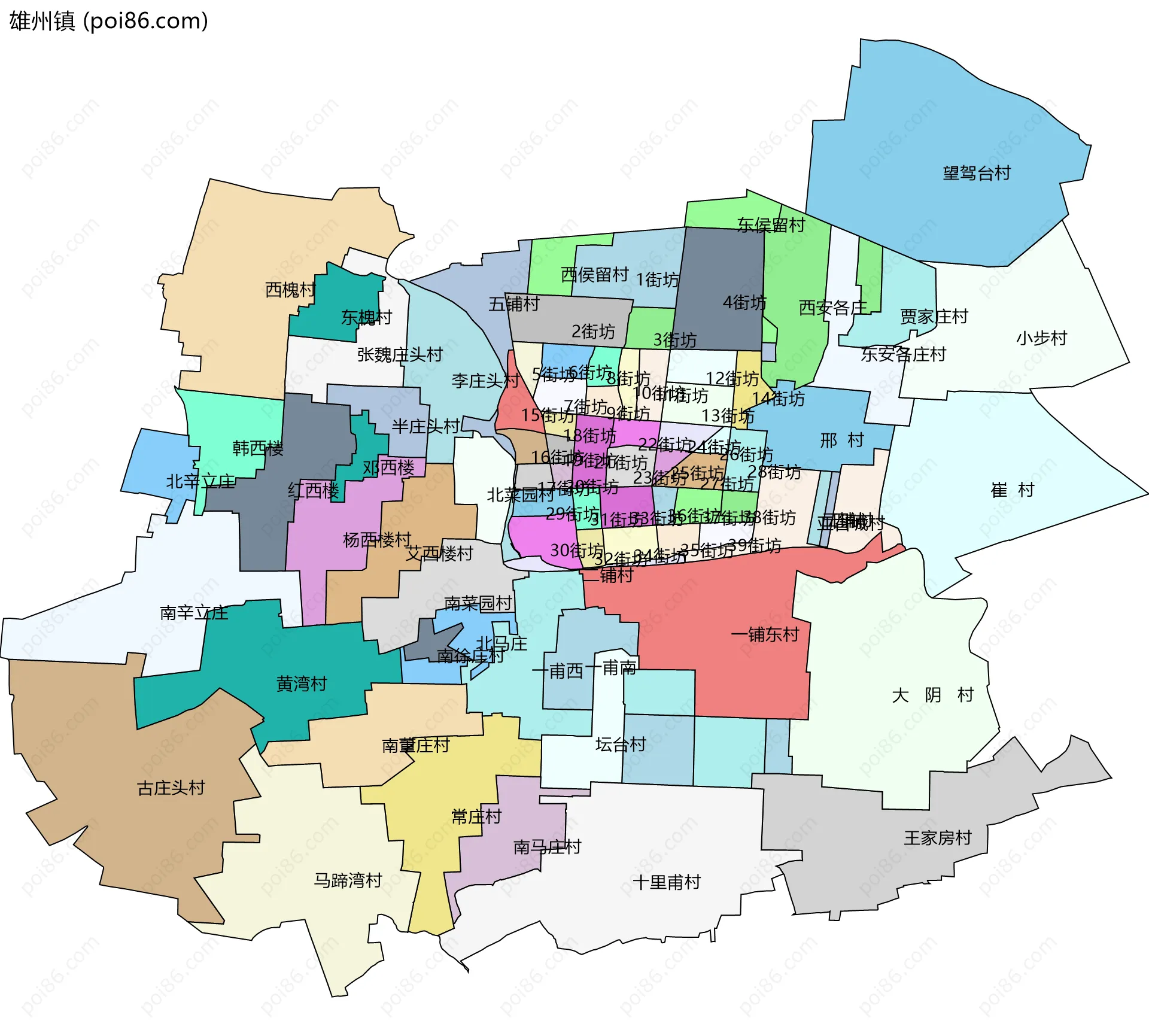 雄州镇边界地图(五级行政区划)