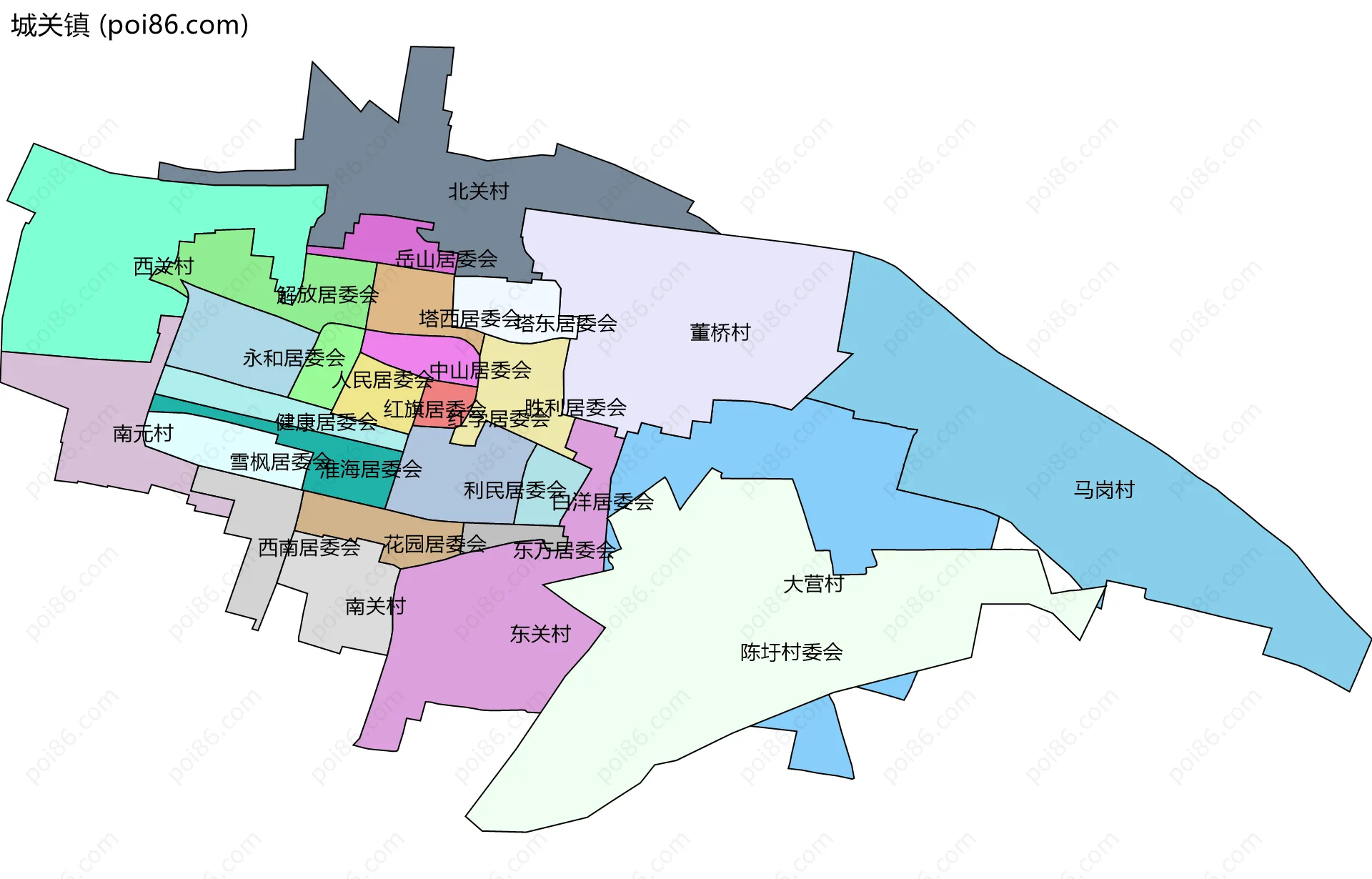 城关镇边界地图(五级行政区划)