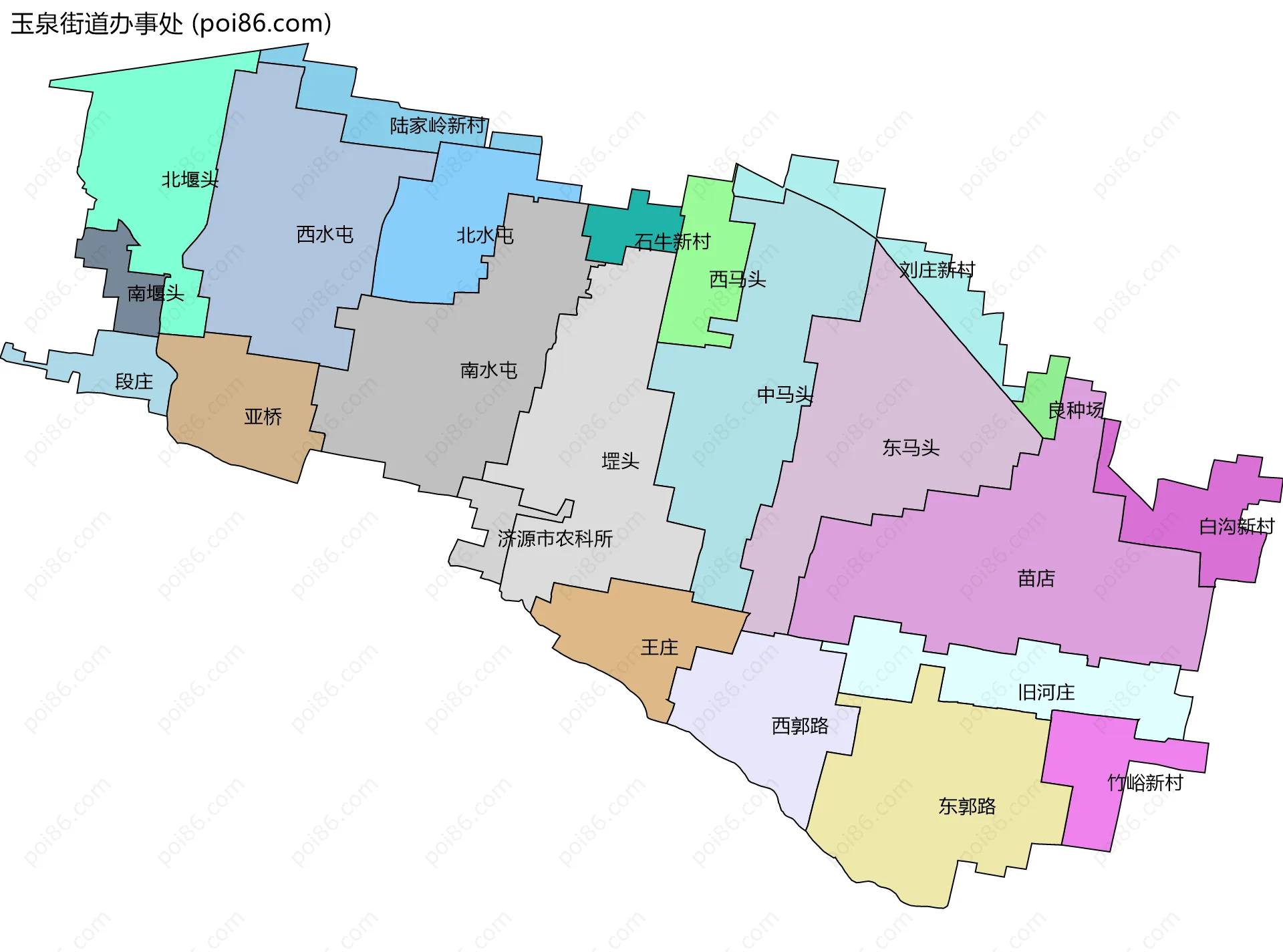 玉泉街道办事处边界地图(五级行政区划)