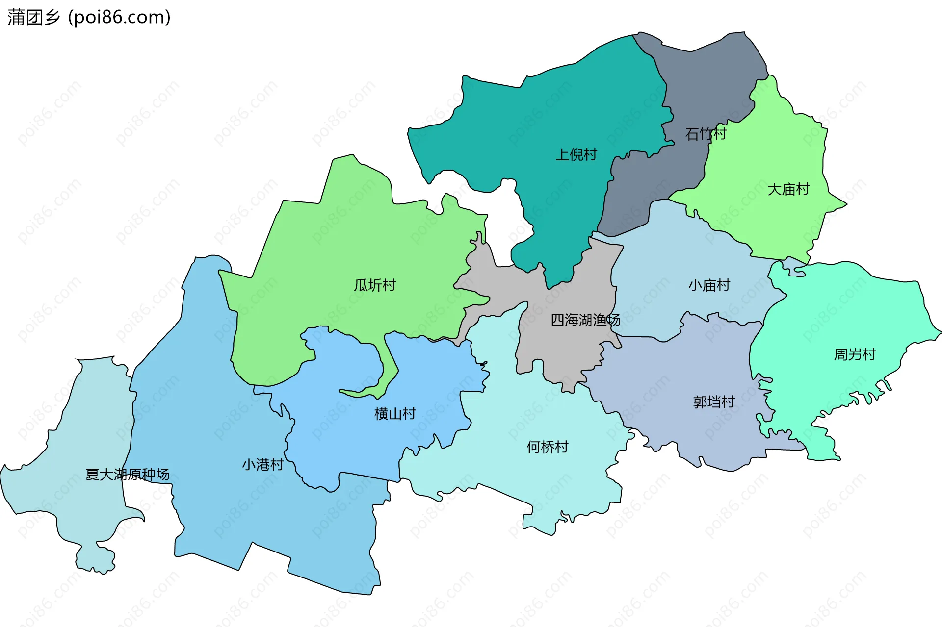 蒲团乡边界地图(五级行政区划)