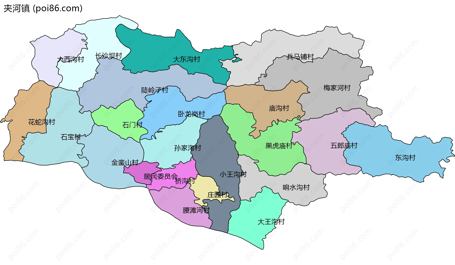 夹河镇边界地图(五级行政区划)