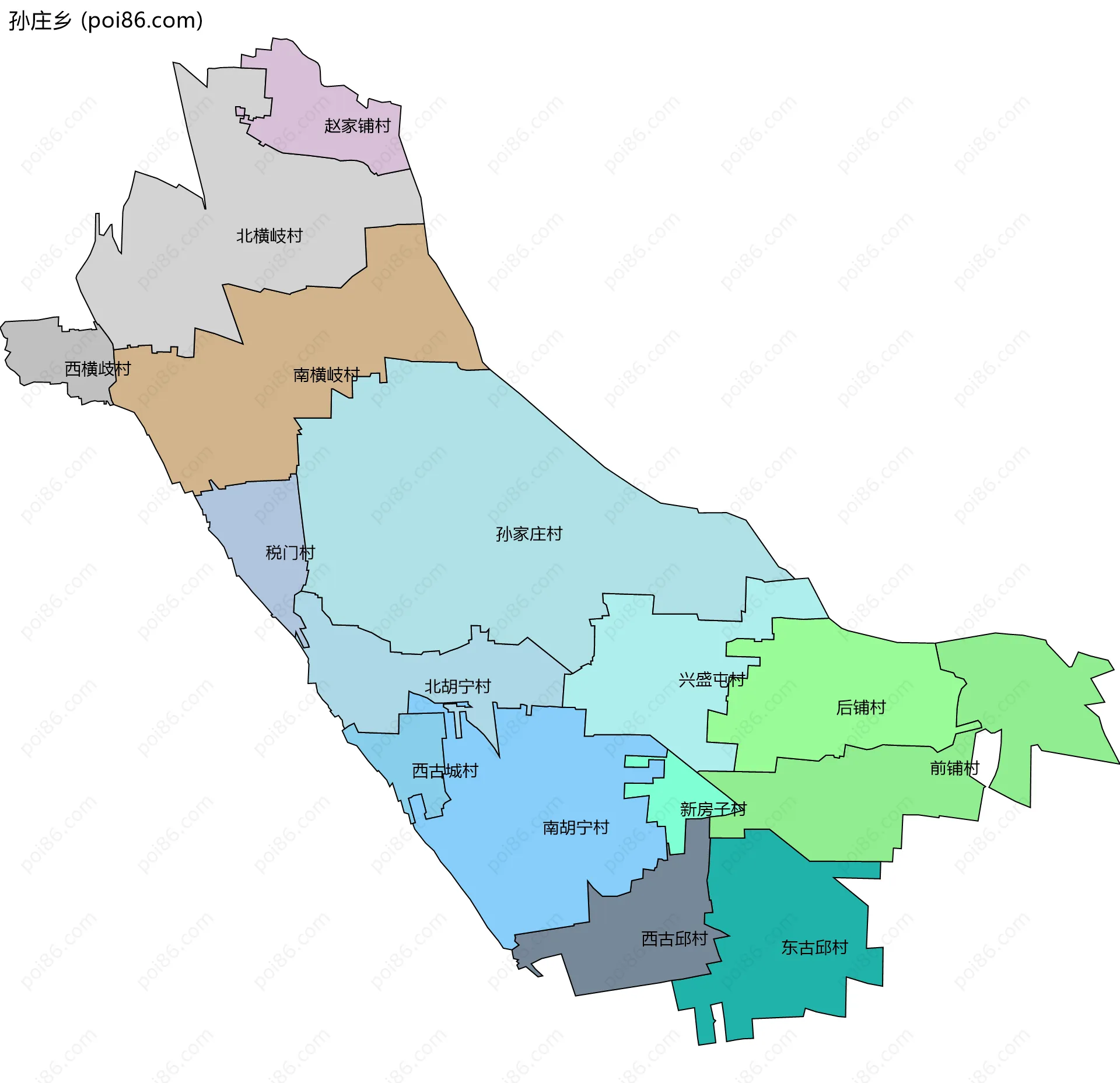 孙庄乡边界地图(五级行政区划)