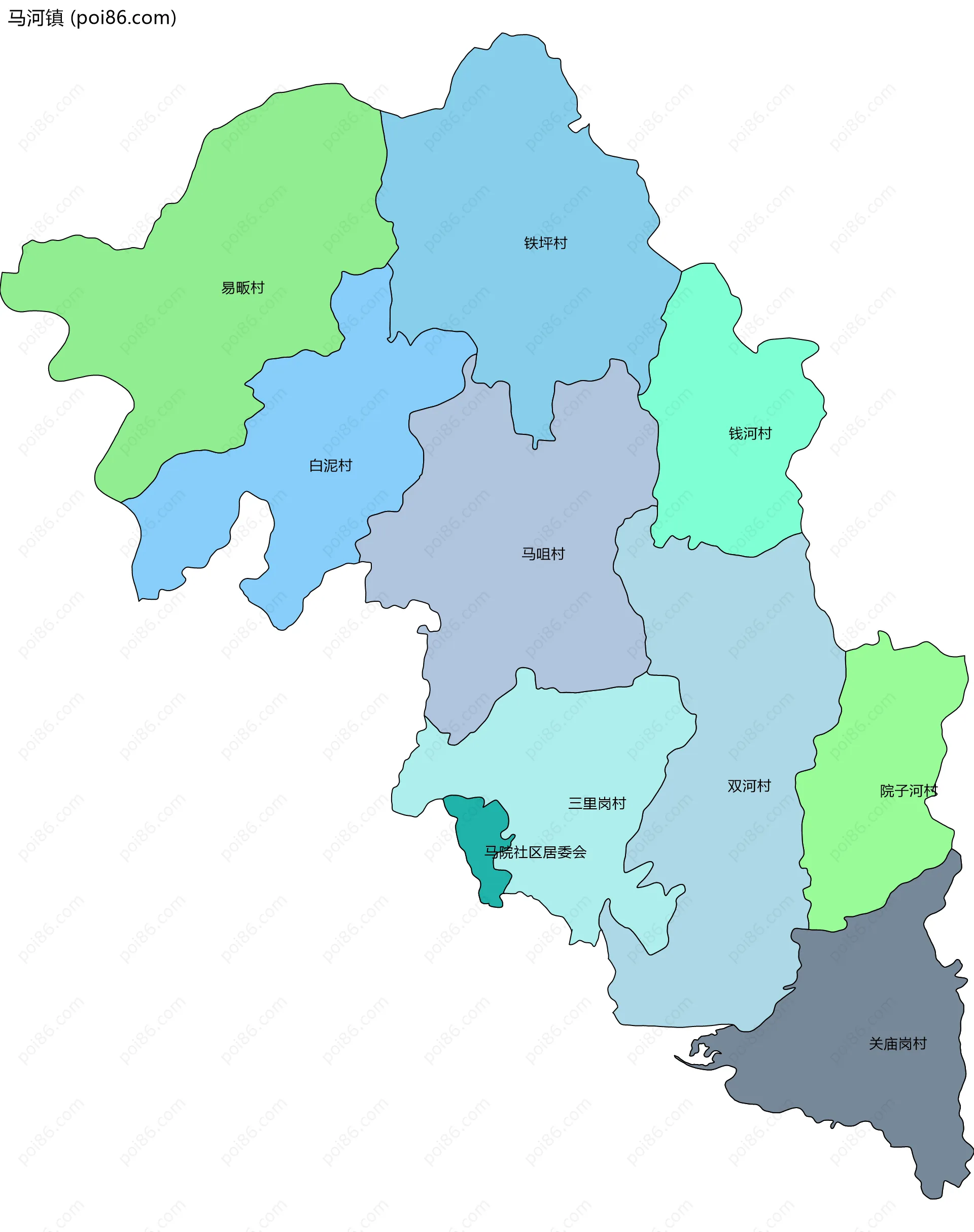 马河镇边界地图(五级行政区划)