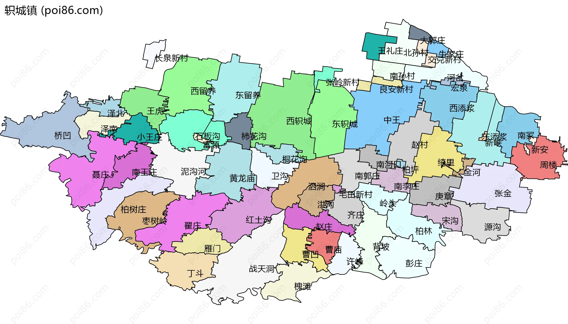 轵城镇边界地图(五级行政区划)