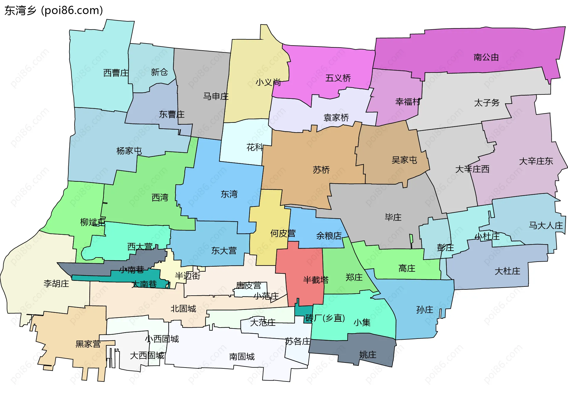 东湾乡边界地图(五级行政区划)
