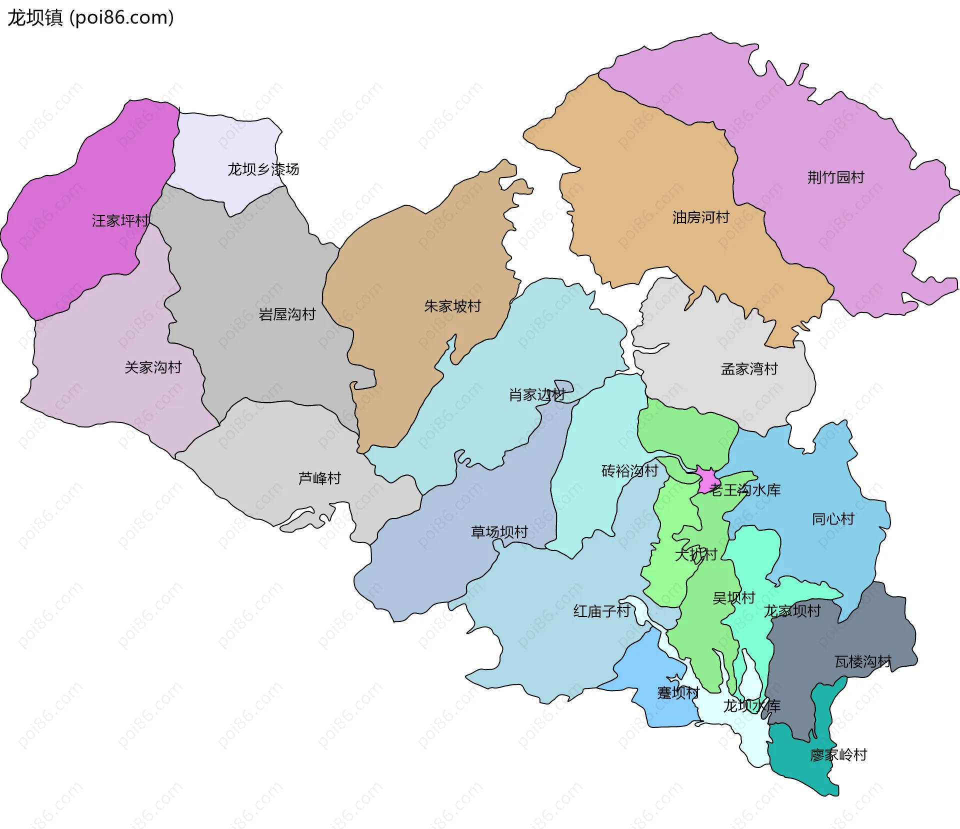 龙坝镇边界地图(五级行政区划)