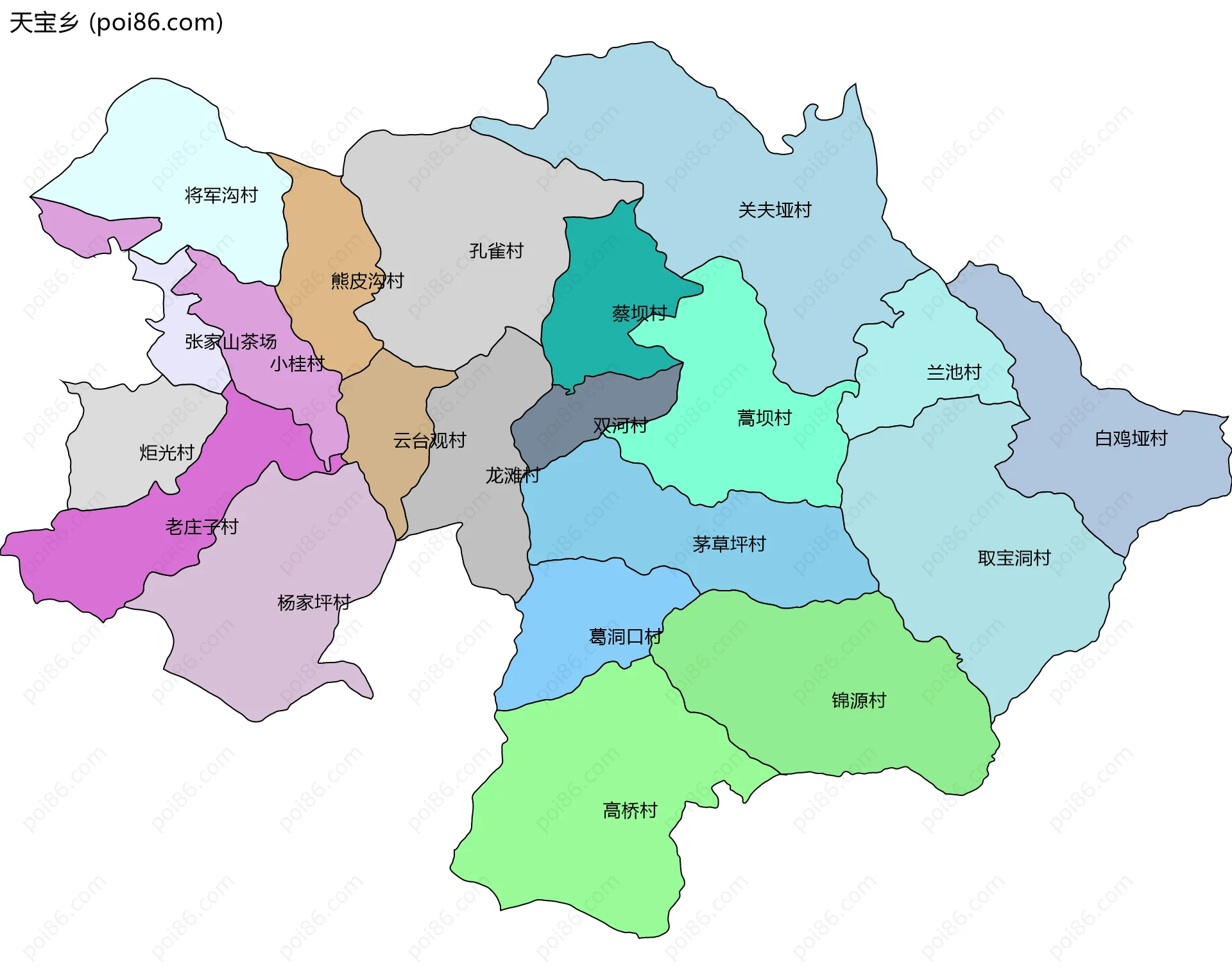 天宝乡边界地图(五级行政区划)