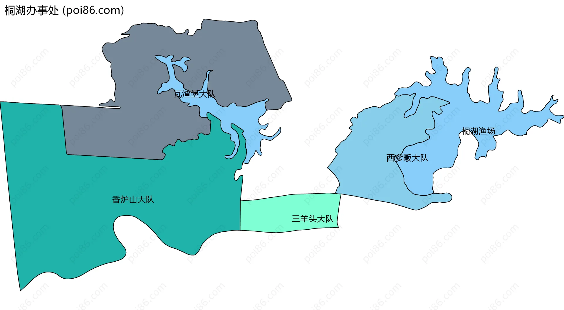 桐湖办事处边界地图(五级行政区划)