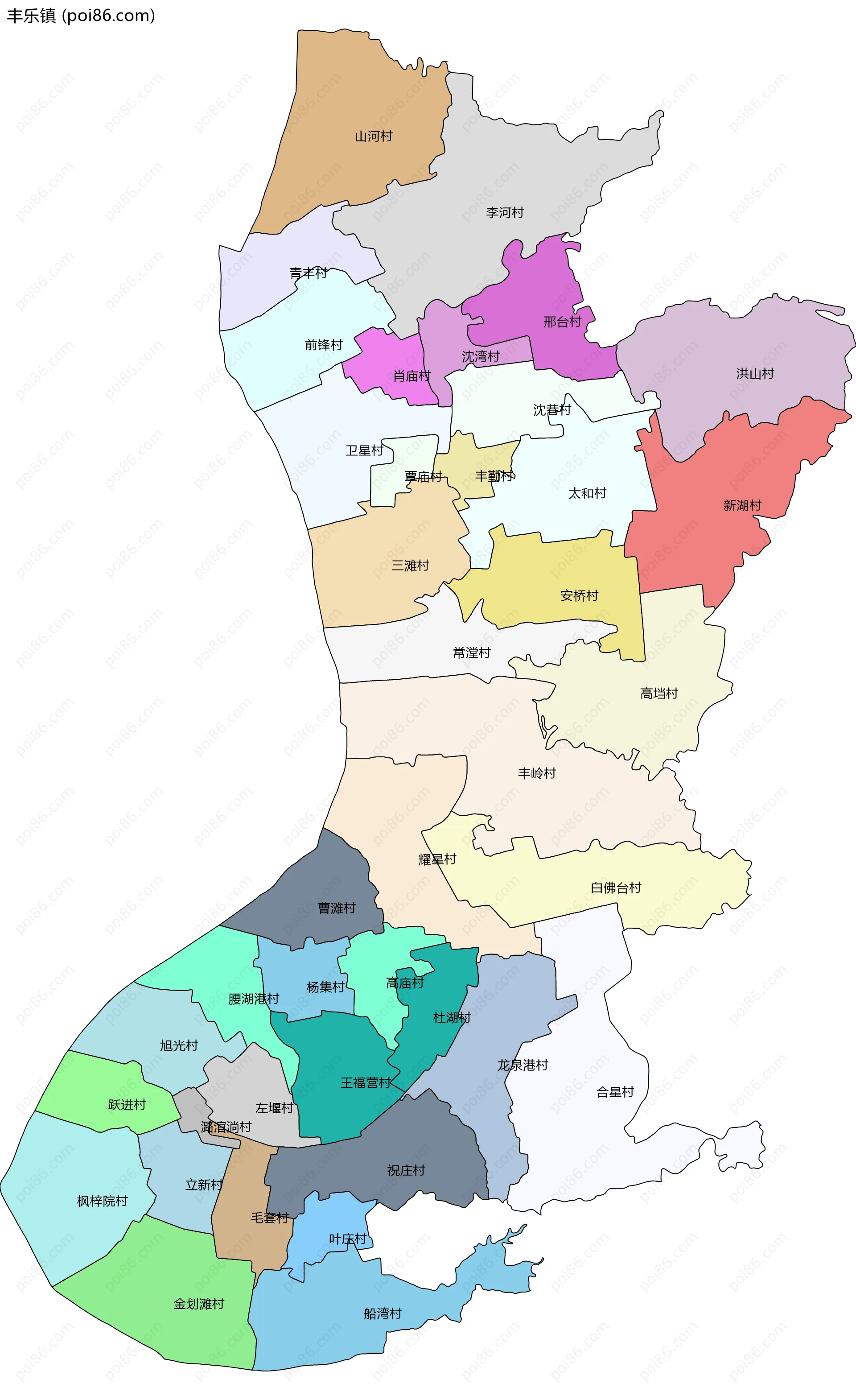 丰乐镇边界地图(五级行政区划)