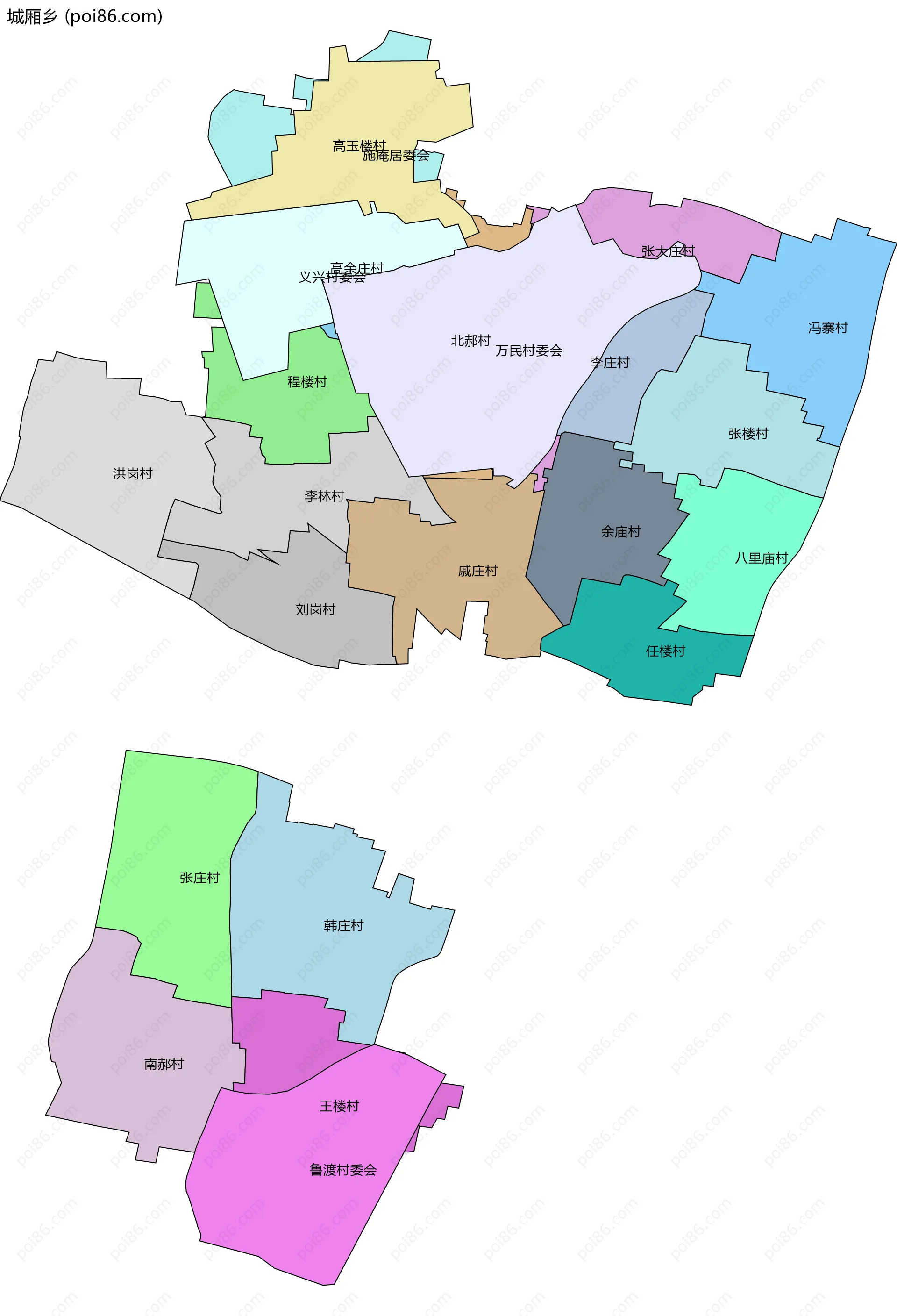 城厢乡边界地图(五级行政区划)