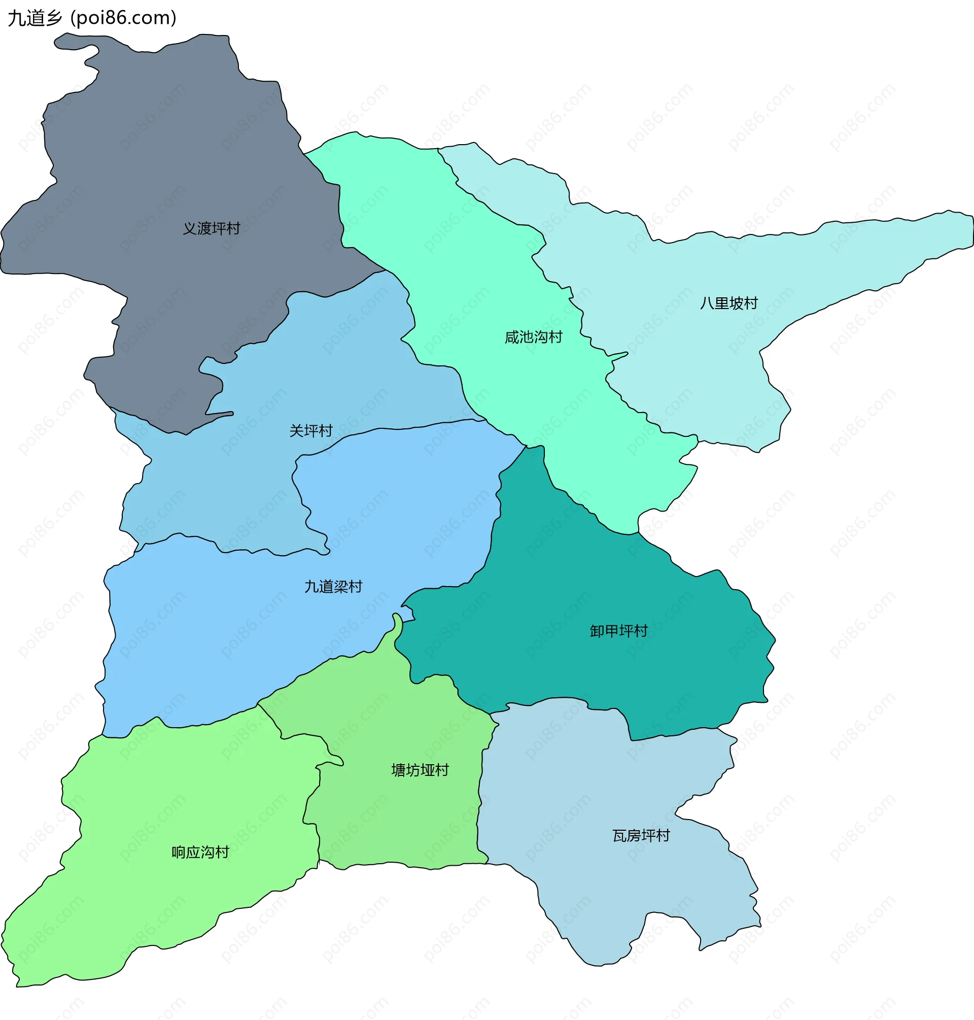 九道乡边界地图(五级行政区划)