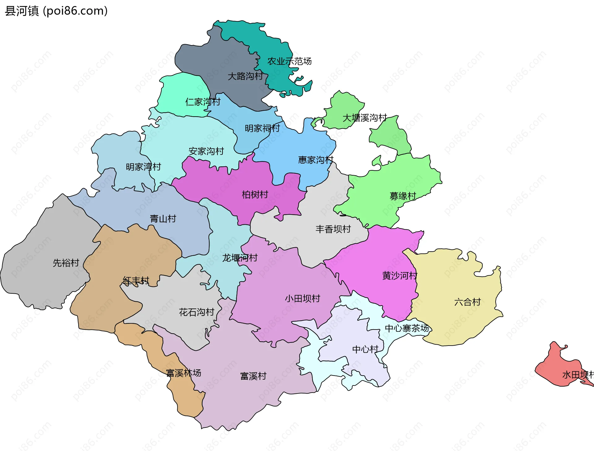 县河镇边界地图(五级行政区划)