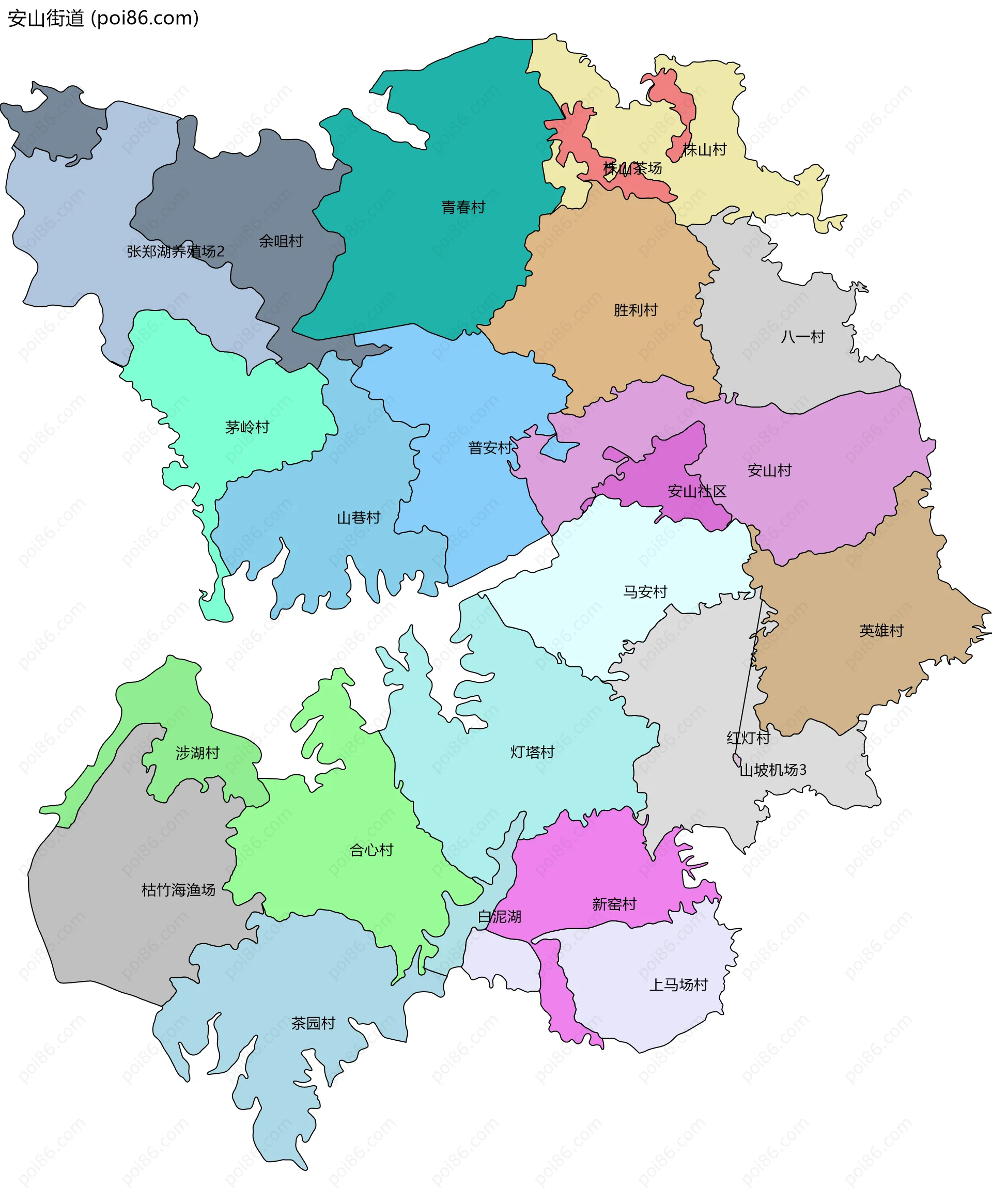 安山街道边界地图(五级行政区划)