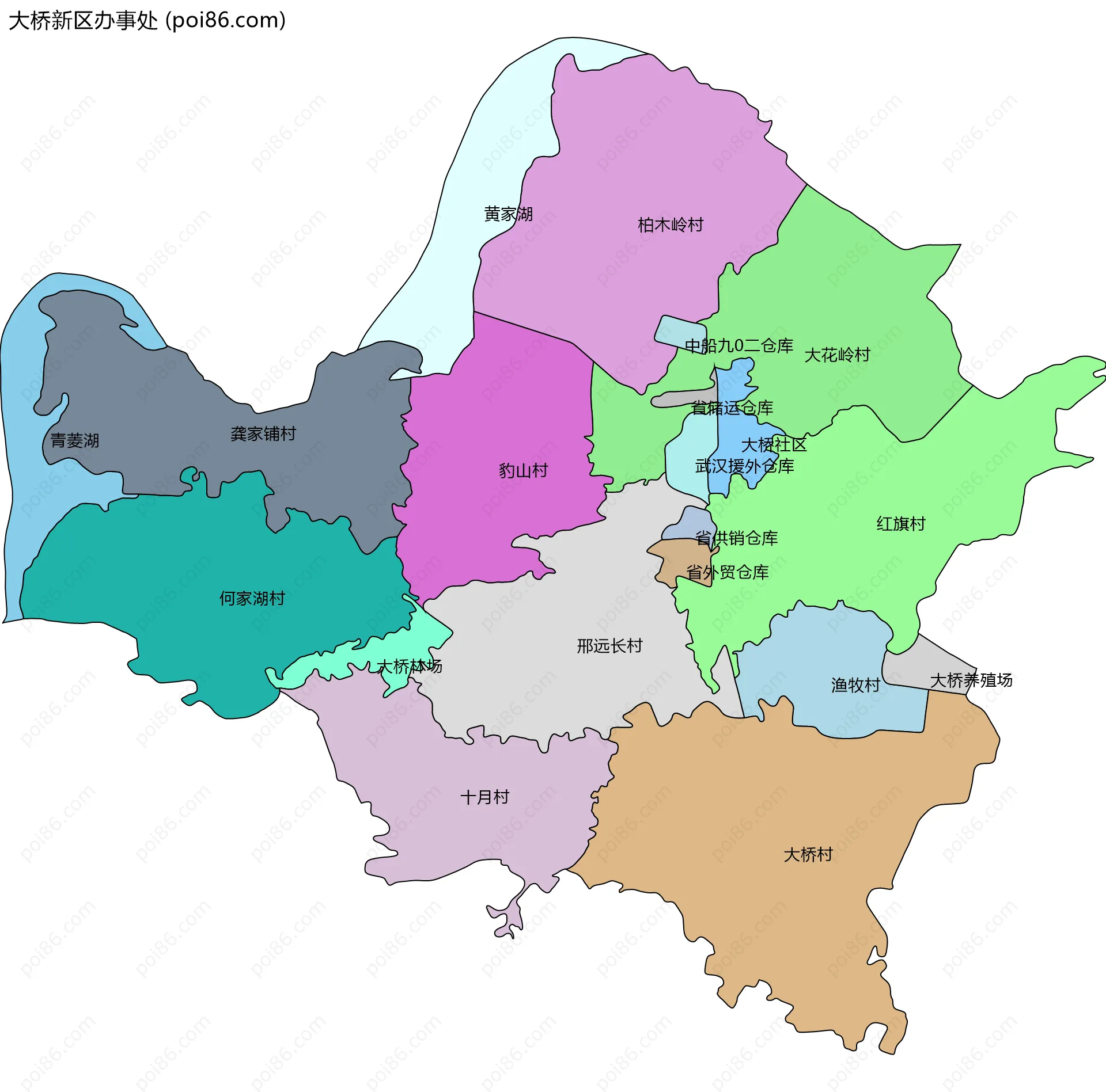 大桥新区办事处边界地图(五级行政区划)