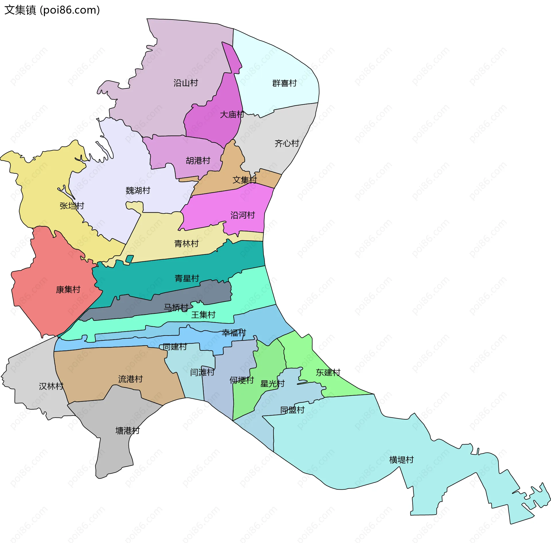 文集镇边界地图(五级行政区划)