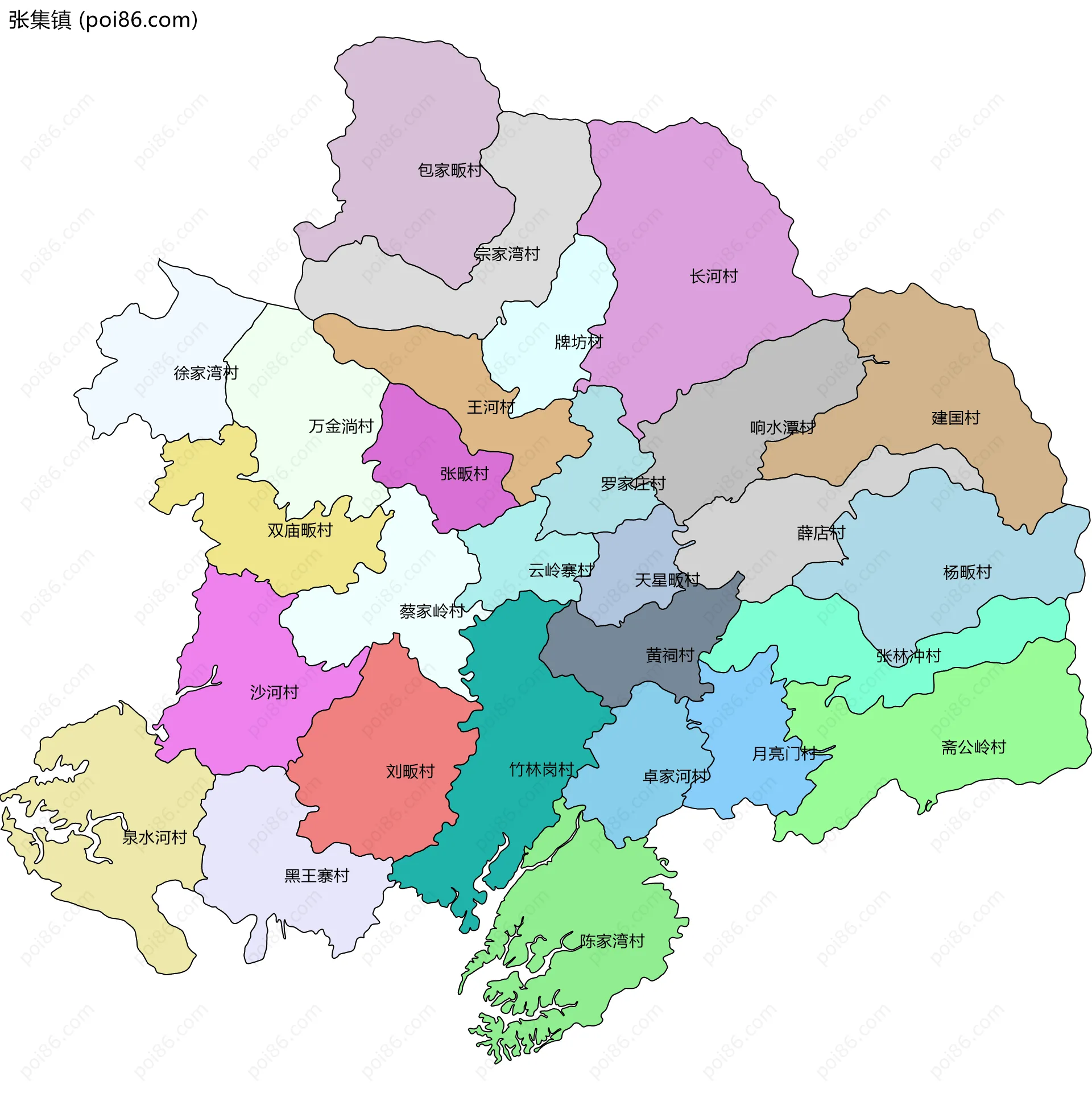 张集镇边界地图(五级行政区划)