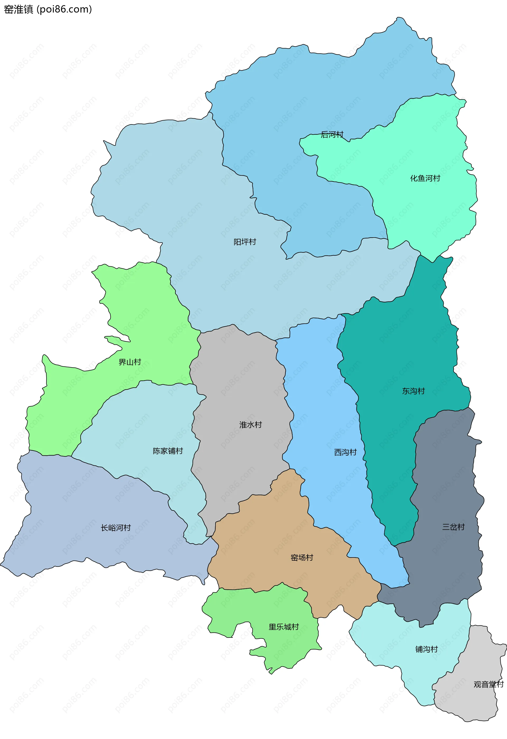 窑淮镇边界地图(五级行政区划)