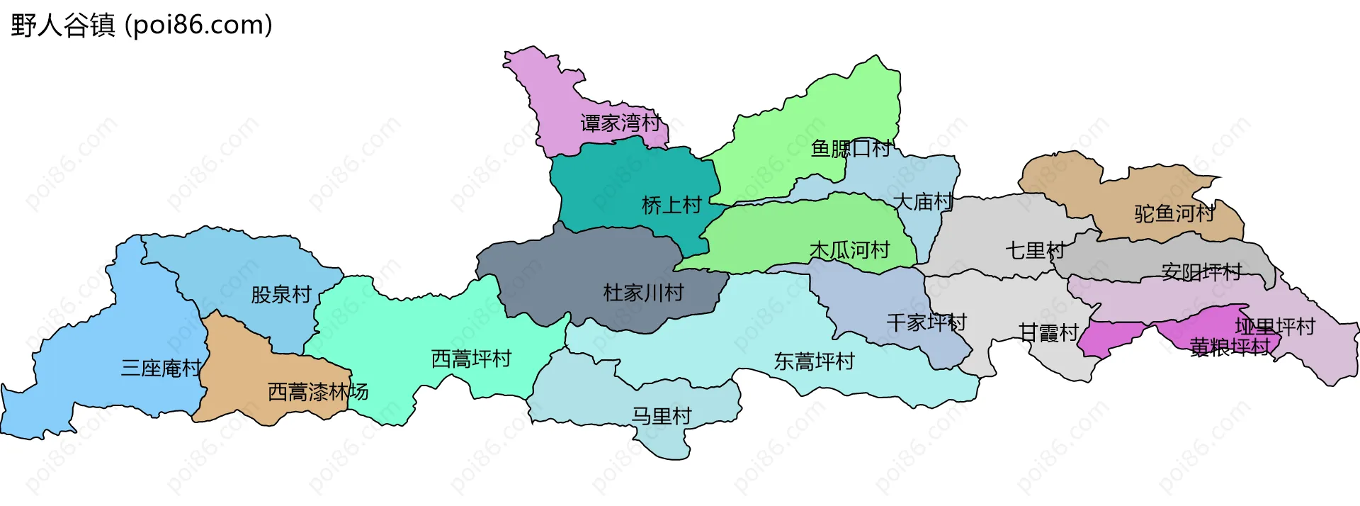 野人谷镇边界地图(五级行政区划)