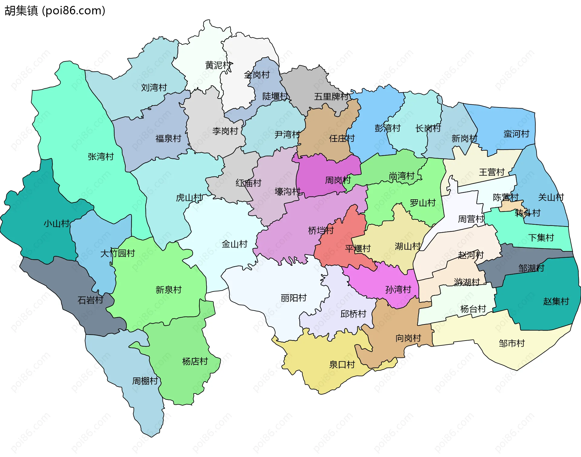 胡集镇边界地图(五级行政区划)