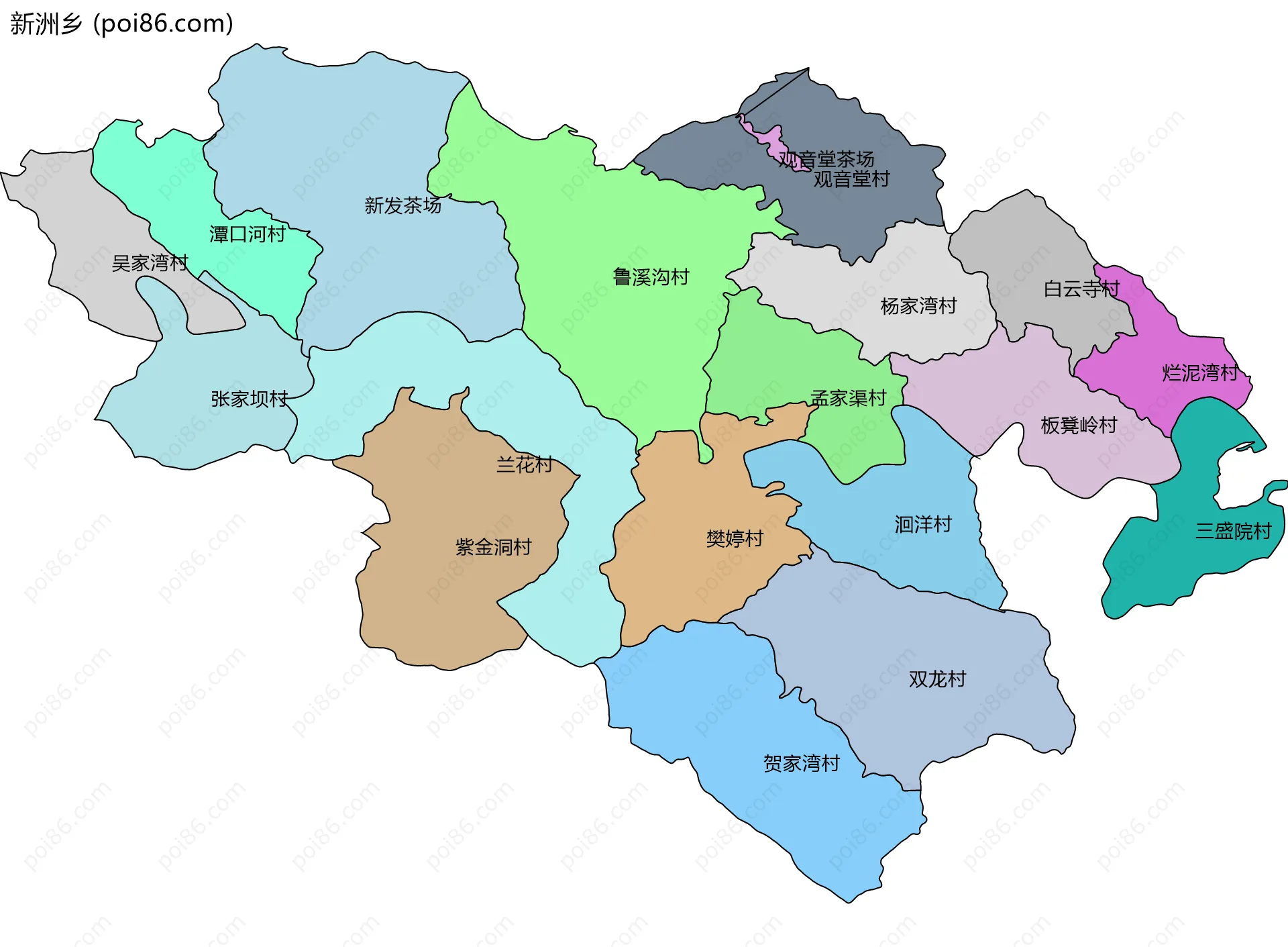 新洲乡边界地图(五级行政区划)