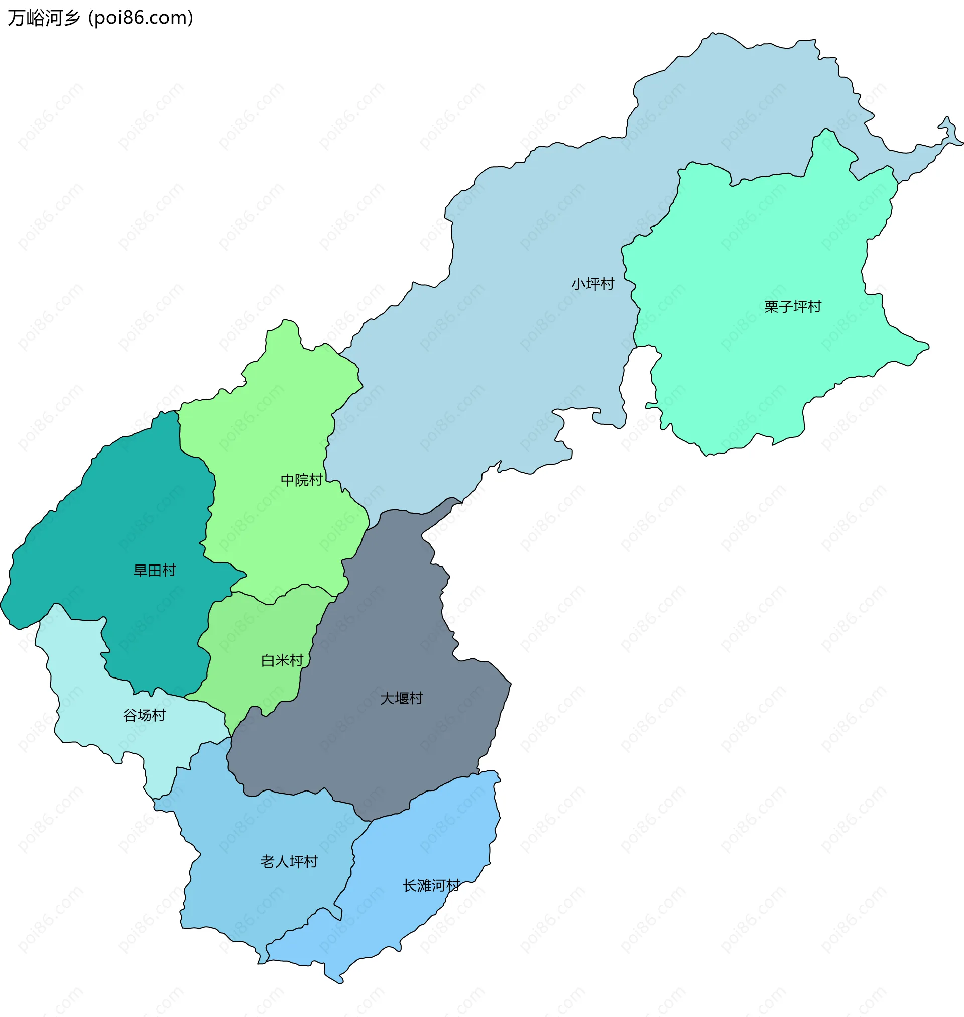 万峪河乡边界地图(五级行政区划)