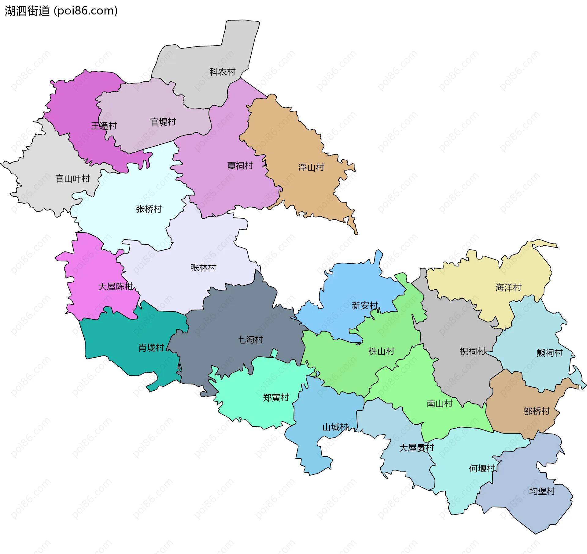 湖泗街道边界地图(五级行政区划)