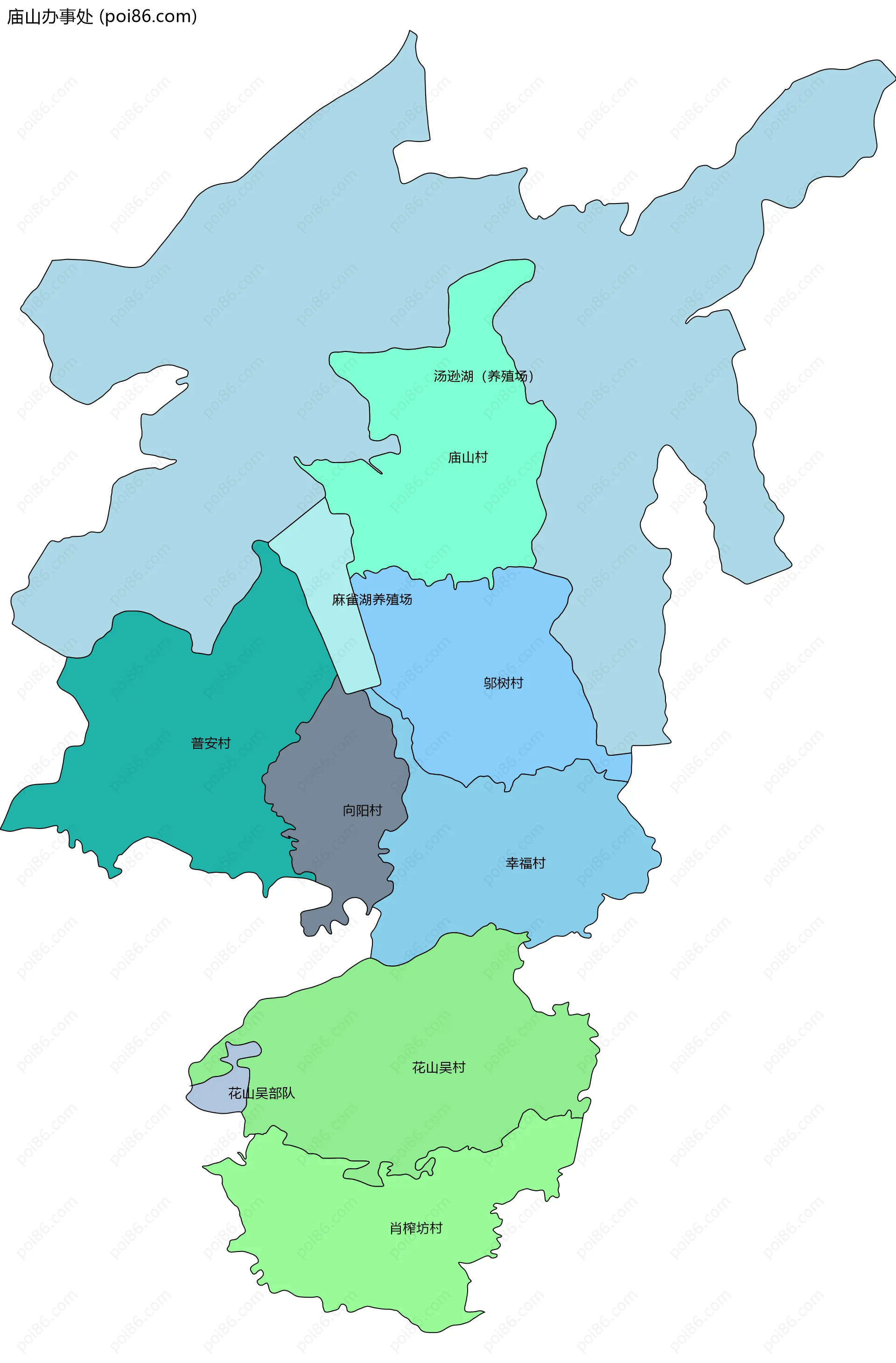 庙山办事处边界地图(五级行政区划)