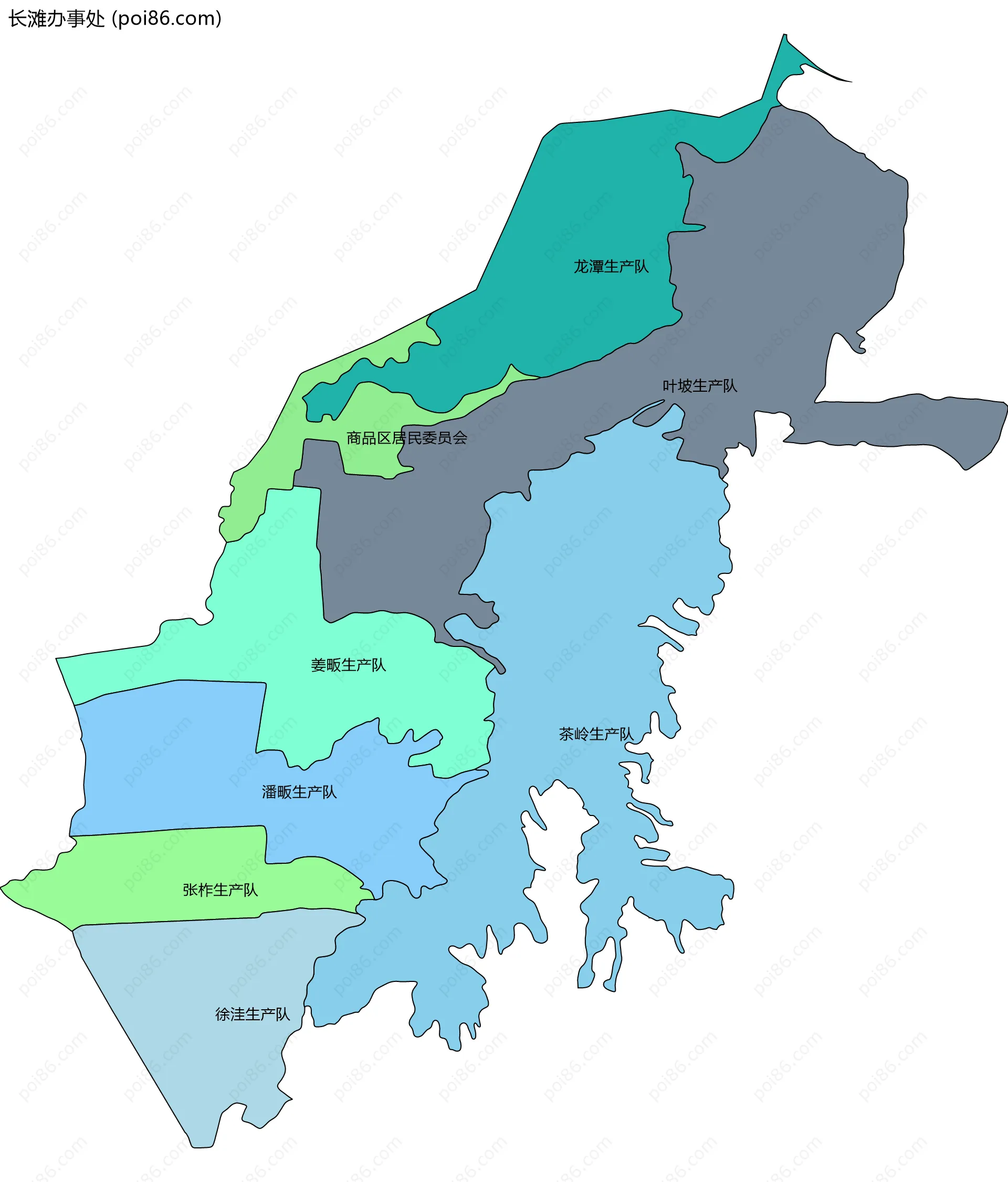 长滩办事处边界地图(五级行政区划)