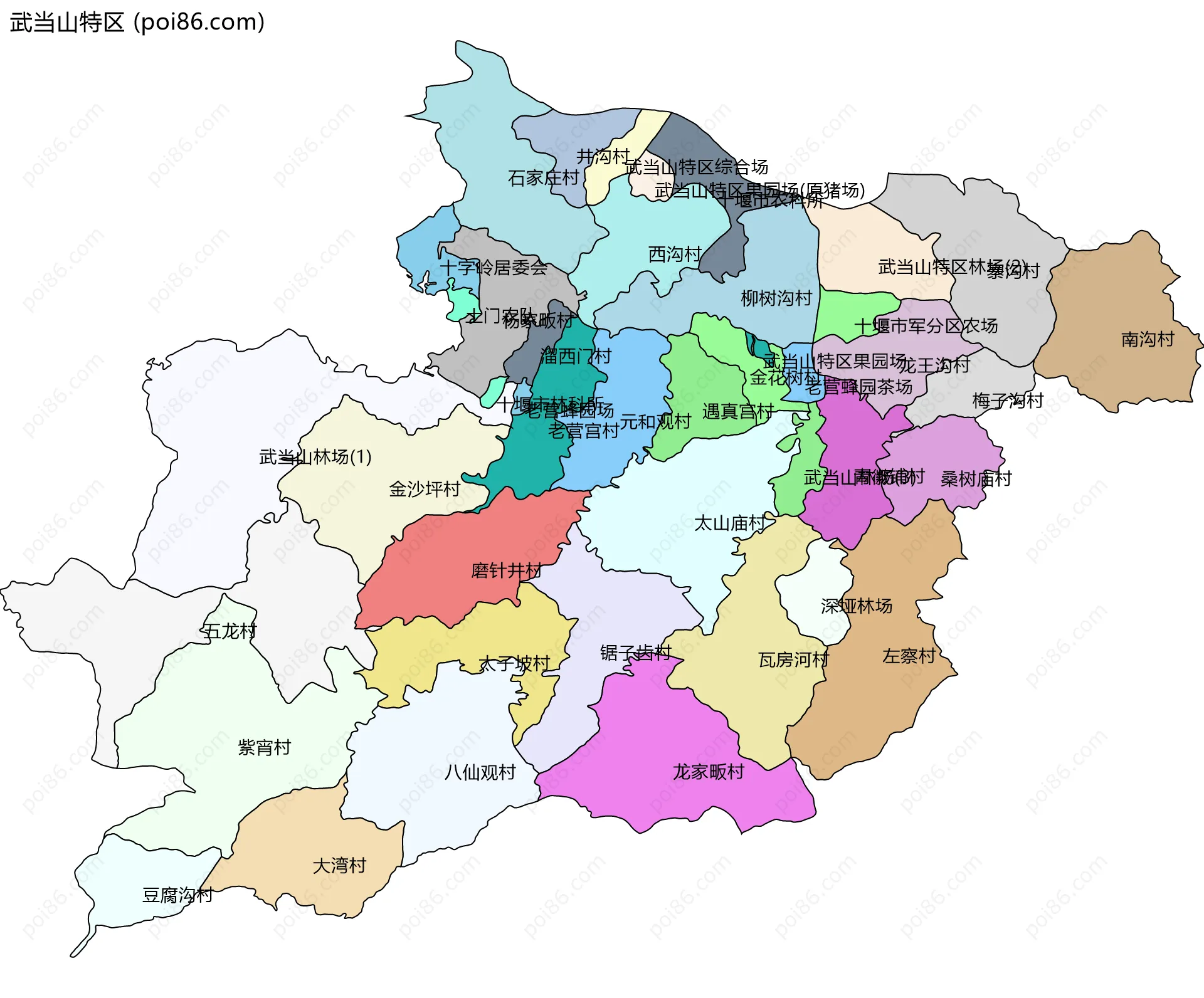 武当山特区边界地图(五级行政区划)