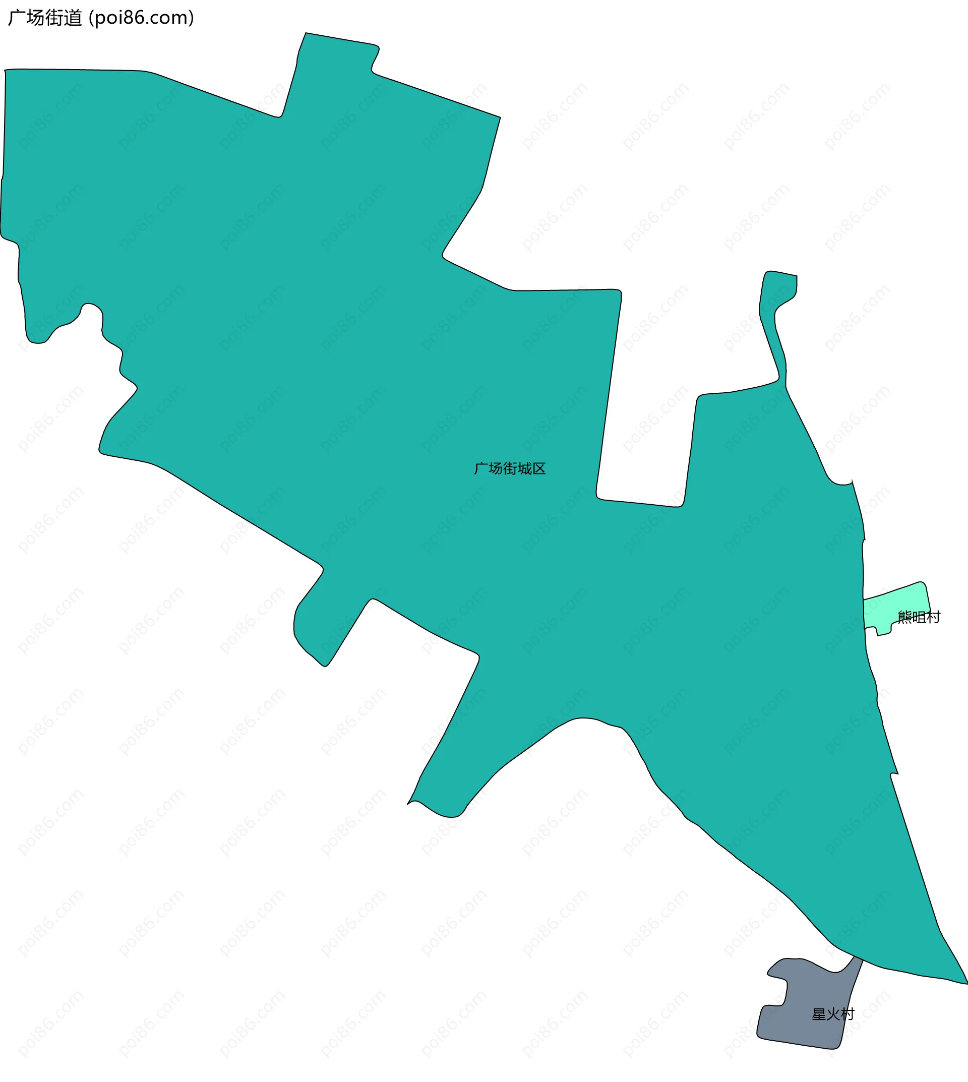 广场街道边界地图(五级行政区划)