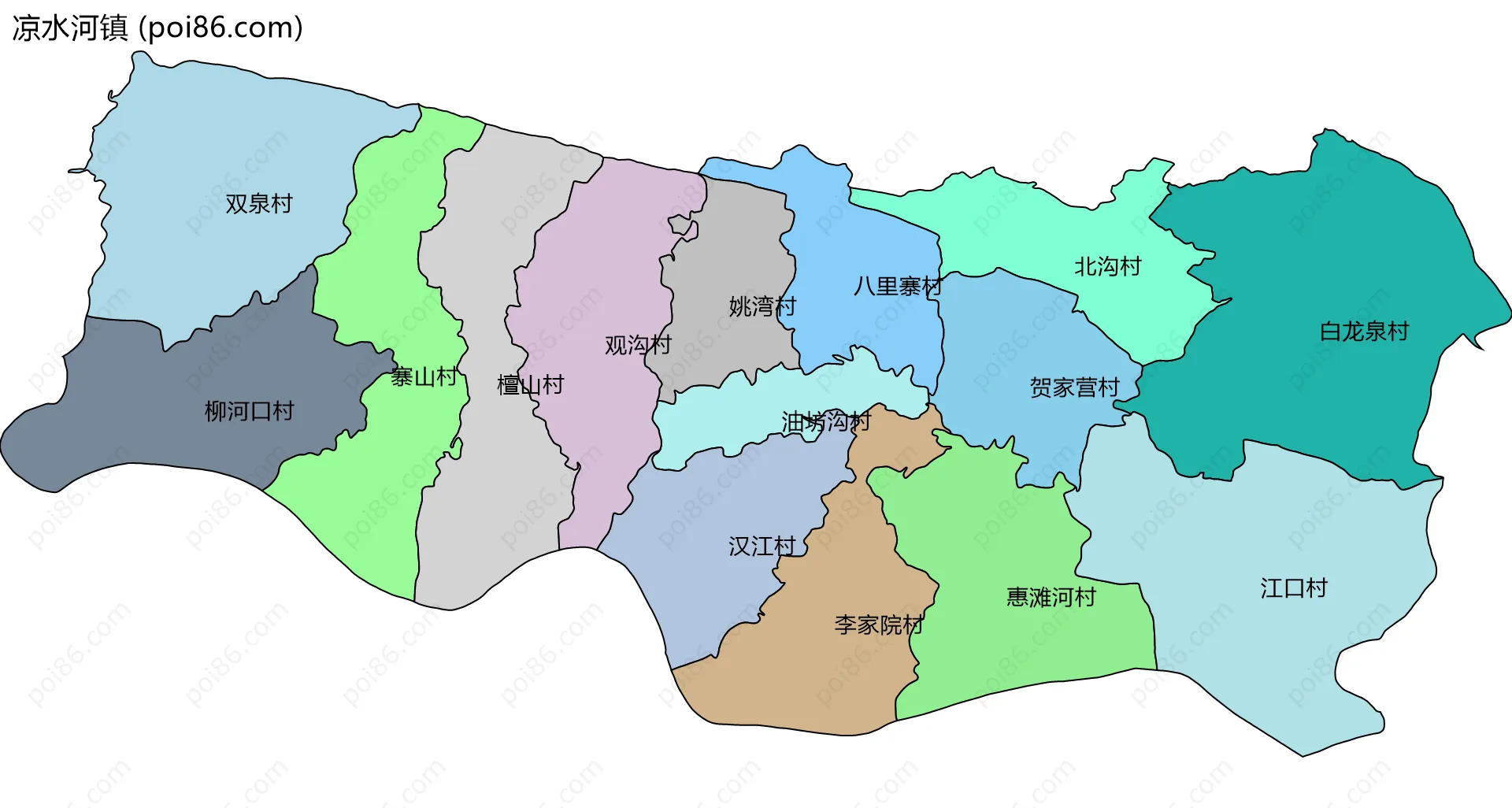 凉水河镇边界地图(五级行政区划)