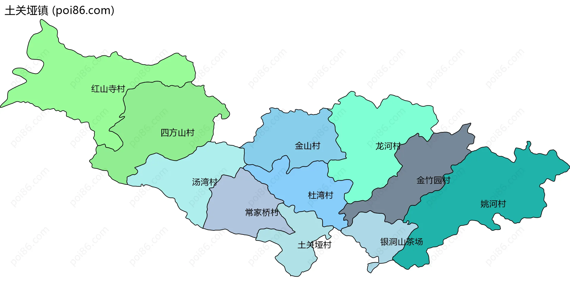 土关垭镇边界地图(五级行政区划)