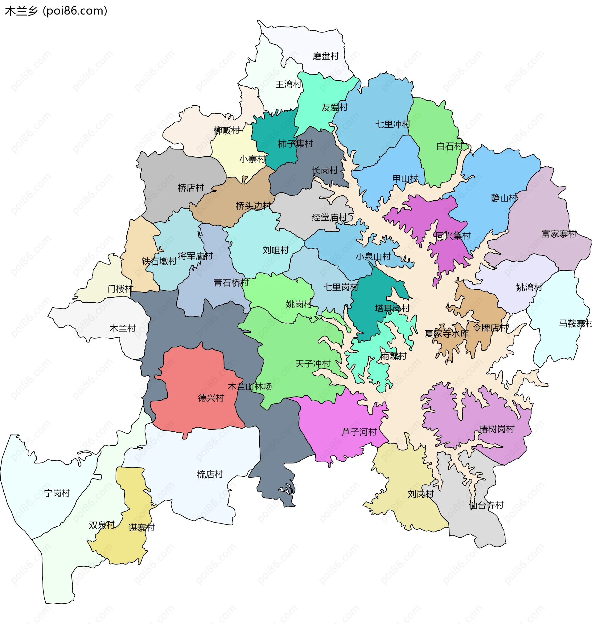 木兰乡边界地图(五级行政区划)