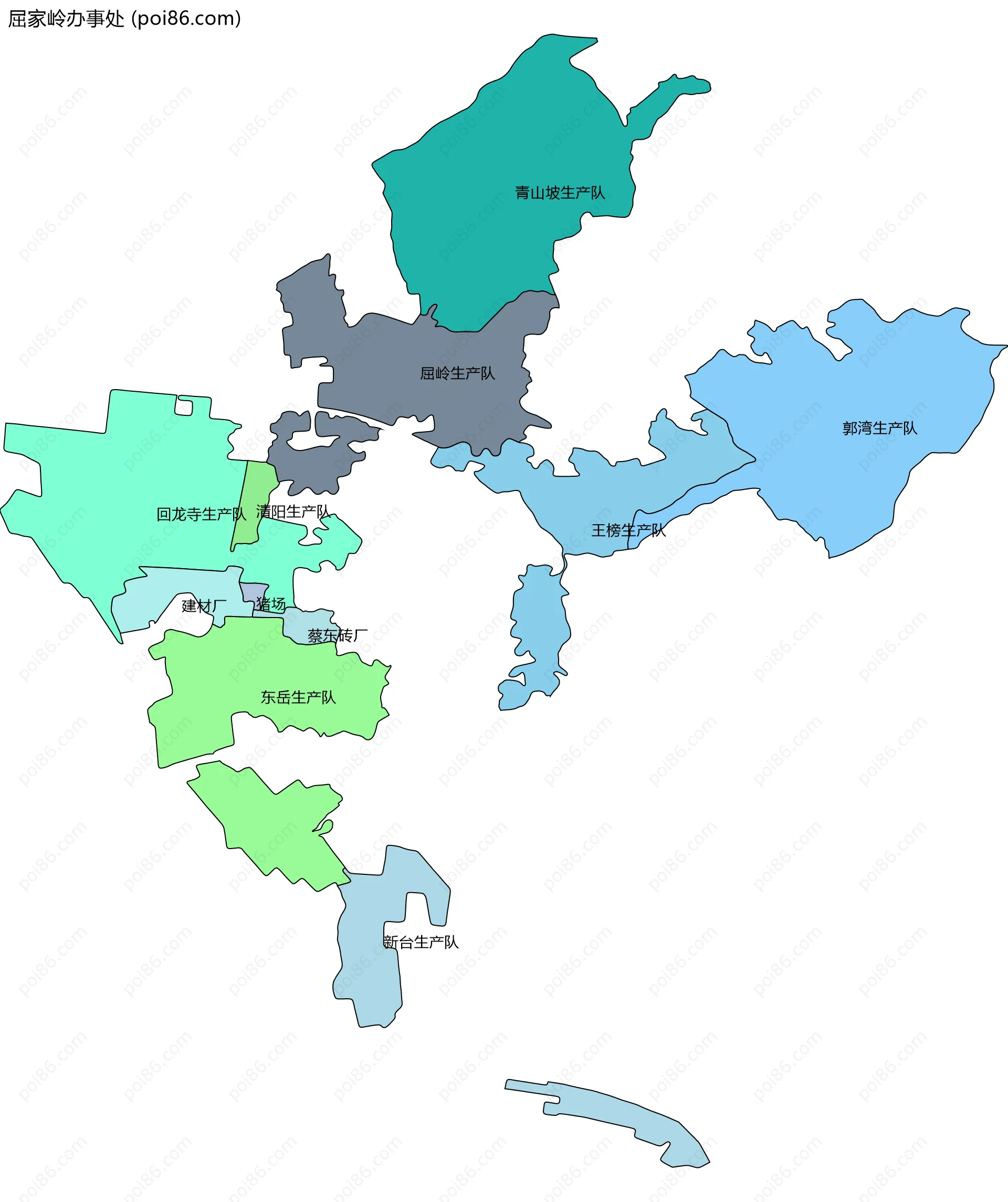 屈家岭办事处边界地图(五级行政区划)